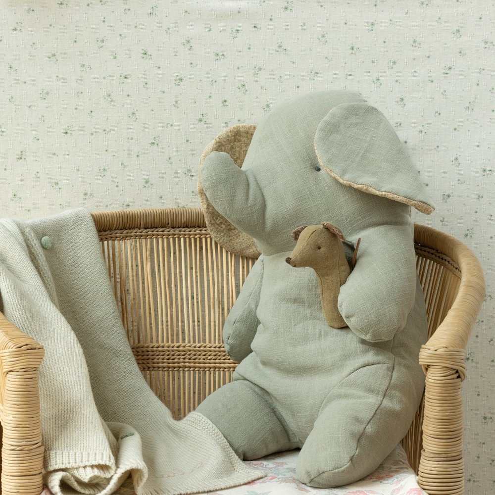 littlewrensnest uk maileg lullaby friends mouse rattle light umber with elephant