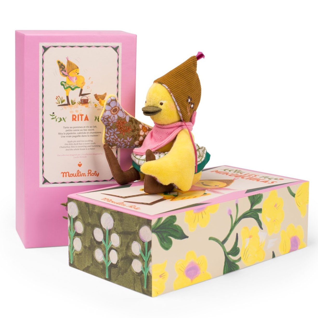 moulin roty les minouchkas rita duck sat on box