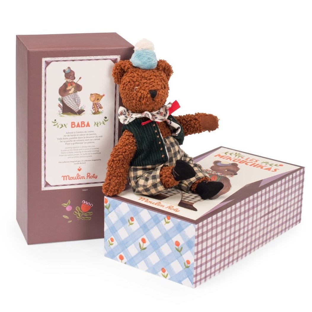 moulin roty les minouchkas baba bear sat on box
