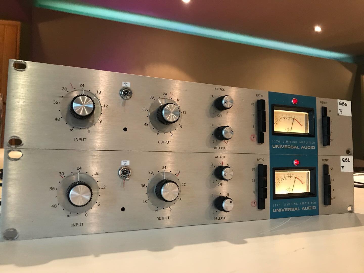 We finally have our vintage Universal Audio Bluestripe 1176 compressors back and sounding better than ever!
The original Bluestripes are the edgiest versions, with plenty of distortion to provide a distinct colour to any signal.
The 1176 was meant to