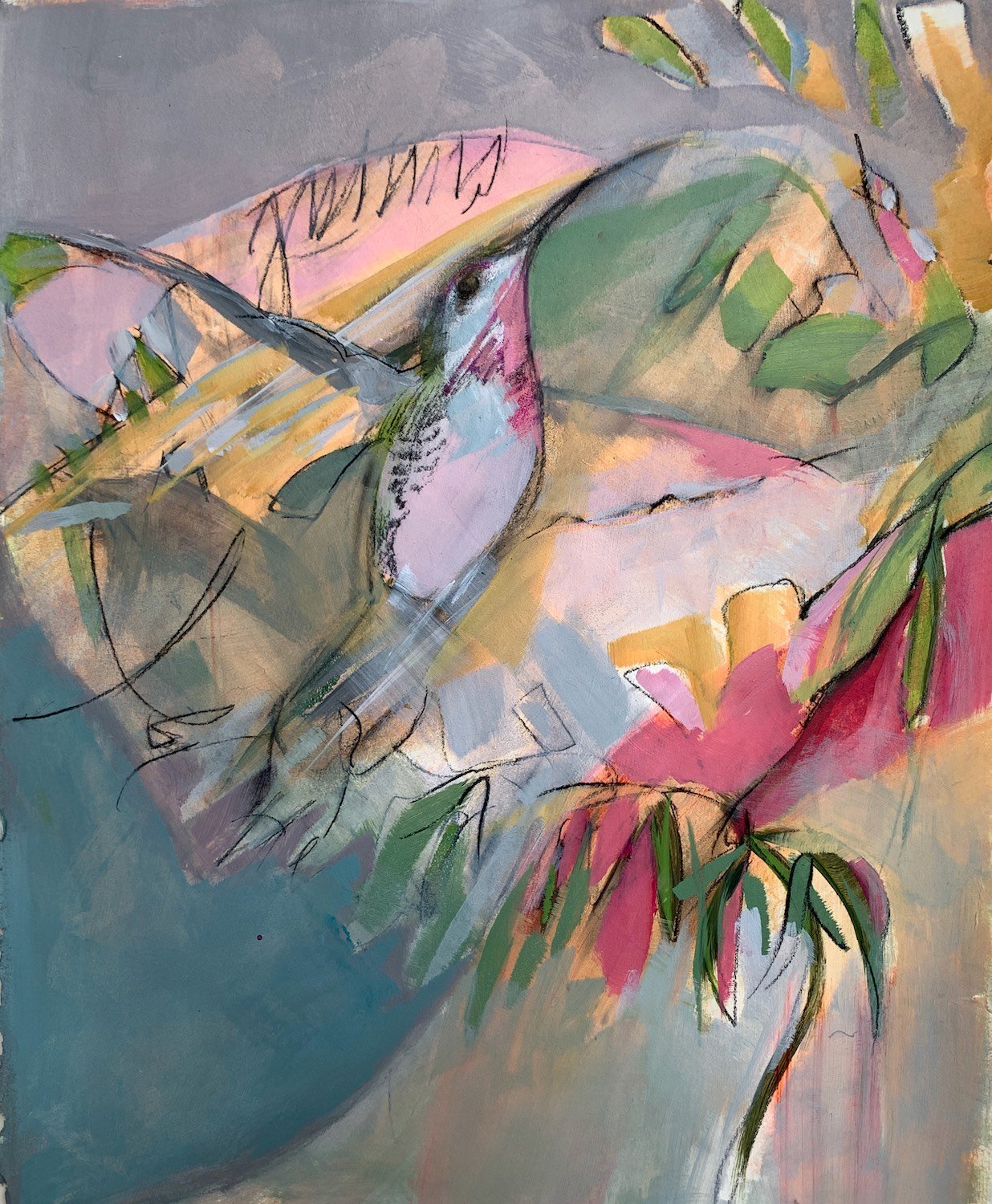 Summer Hummer | Mixed Media on Paper | 14 x 11" | sold