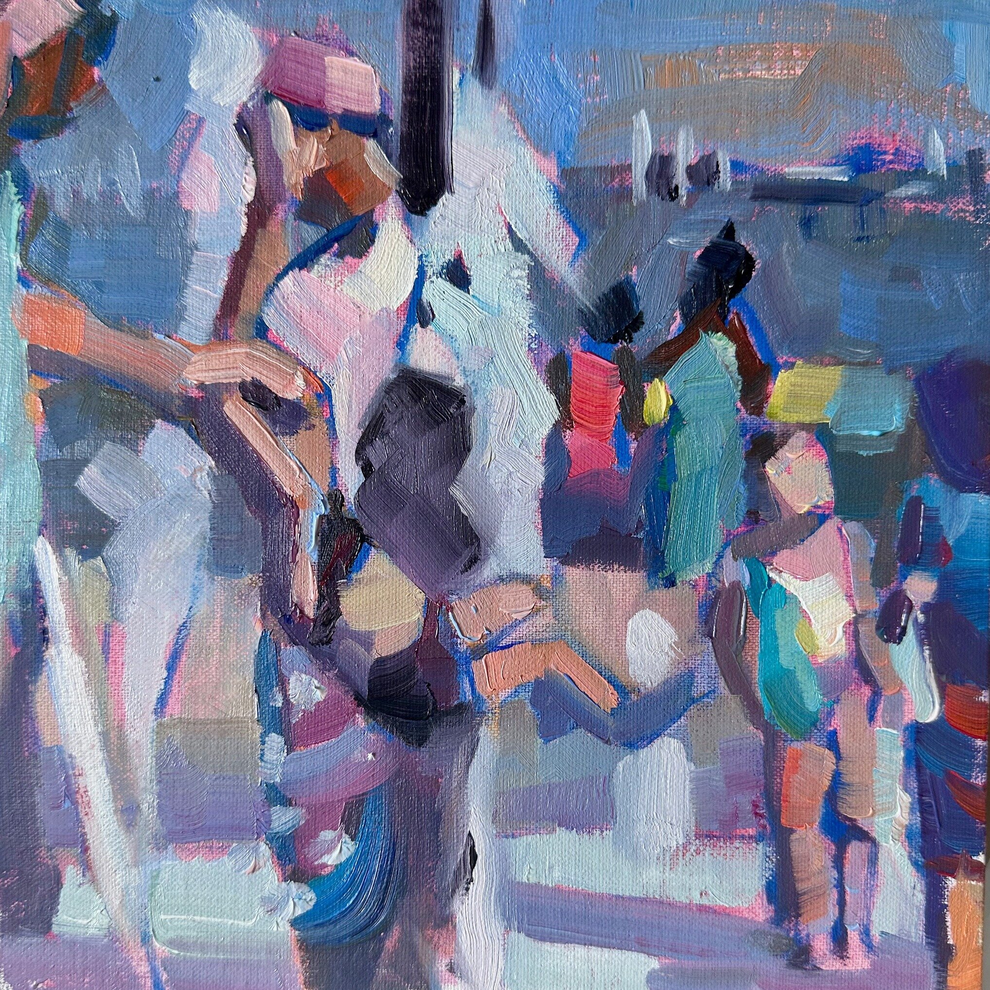 While I&rsquo;m not ready to say goodbye to this season (hello, scorching Texas summer) &ndash; it was fun imagining people gathering on a splash pad on a warm day. Swipe for the evolution of this small color study. Thinking about scaling up to a lar