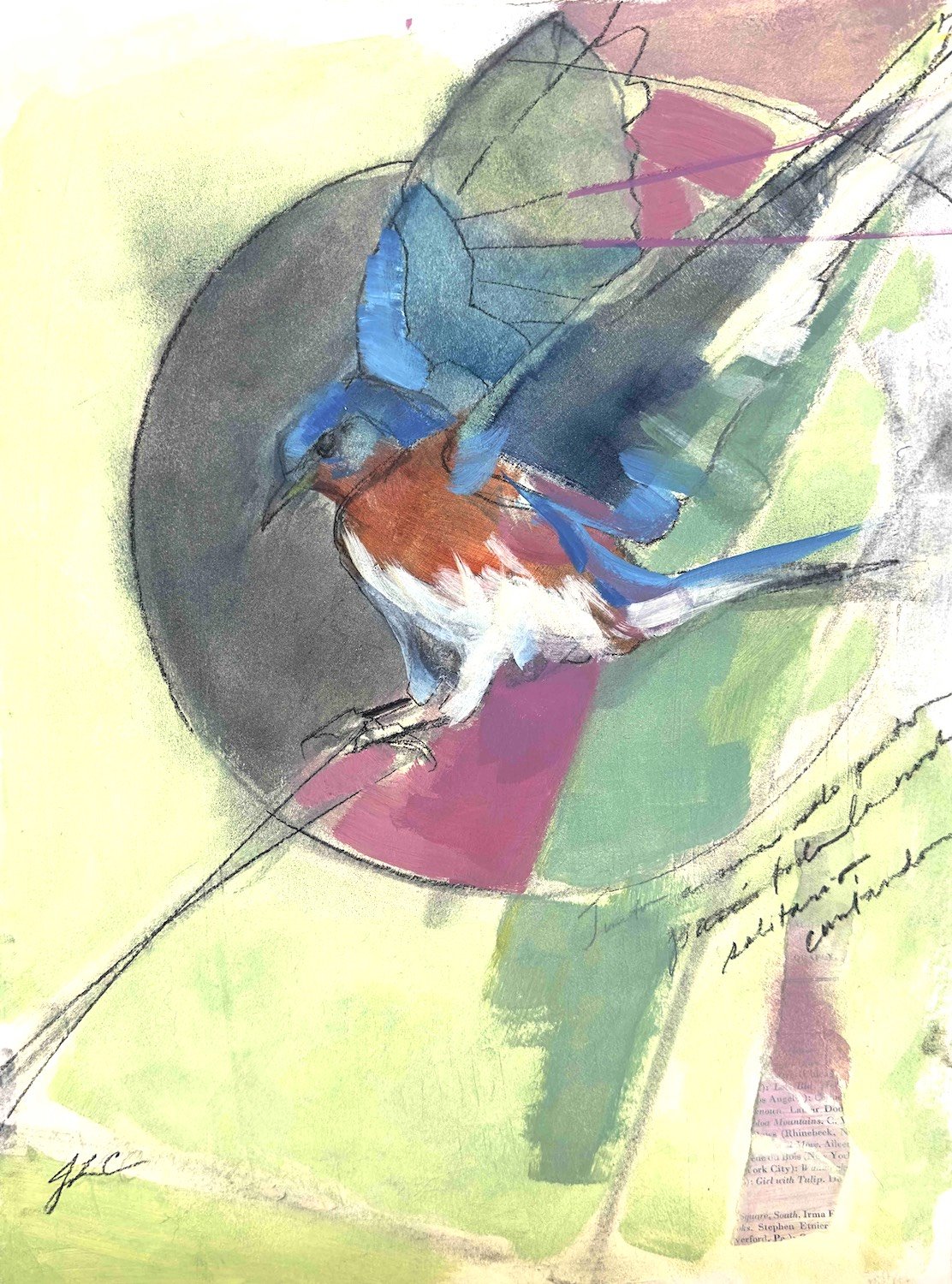 Sapphire Wings | Mixed Media on Paper on Cradled Panel | 14 x 11" | $250