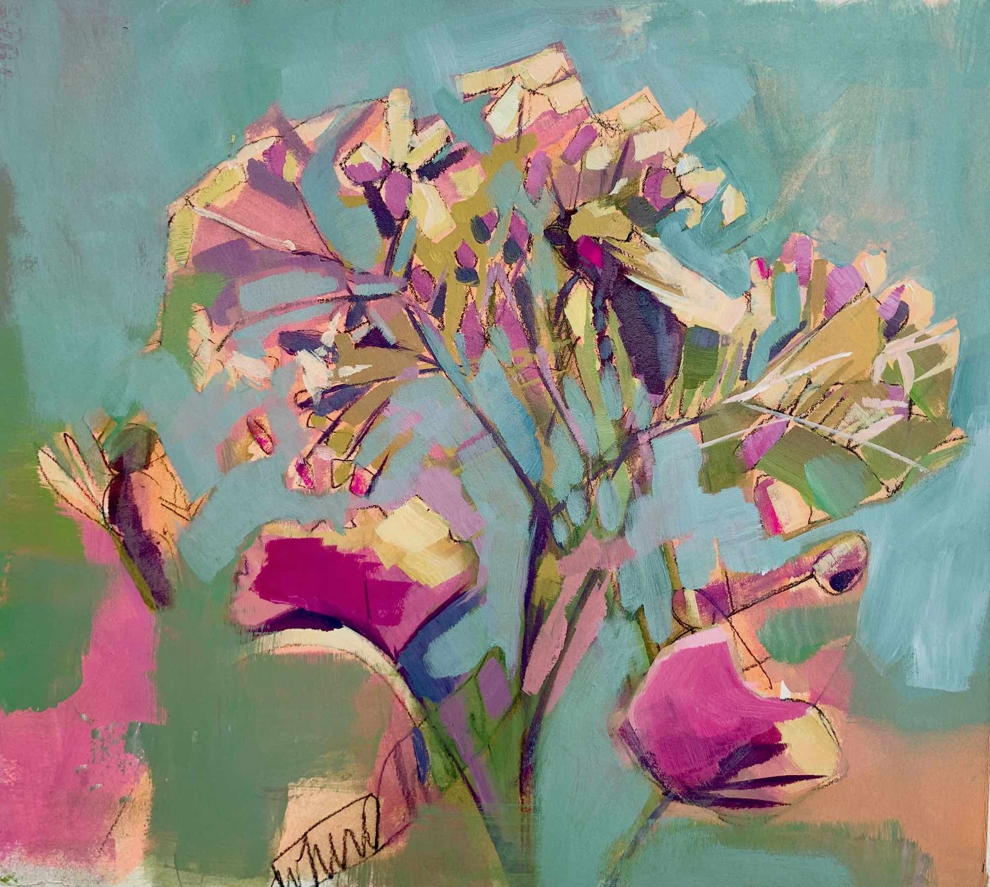 Buzzing Flowers | Acrylic and Charcoal on Paper | 15 x 17" | sold