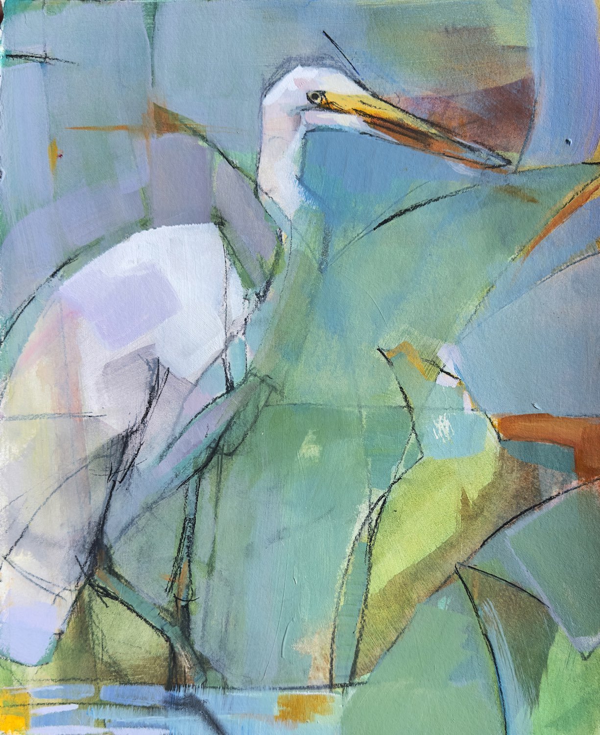 Egret Study | Mixed Media on Paper | 14 x 11" | sold