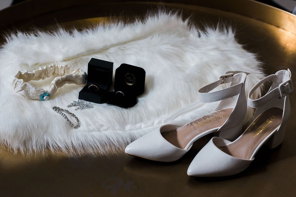 White bridal heels and accessories