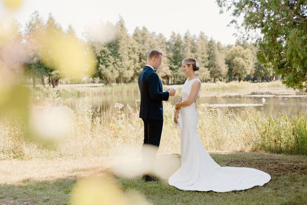 Private vow exchange at Ontario wedding