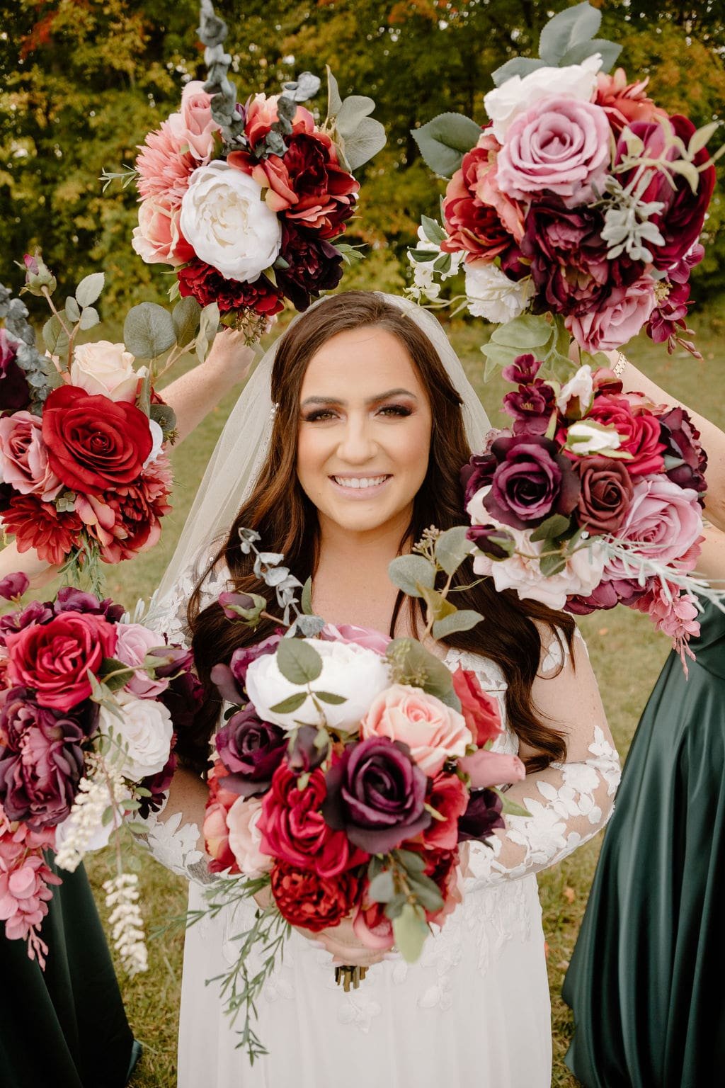 Bride with flowers around her face