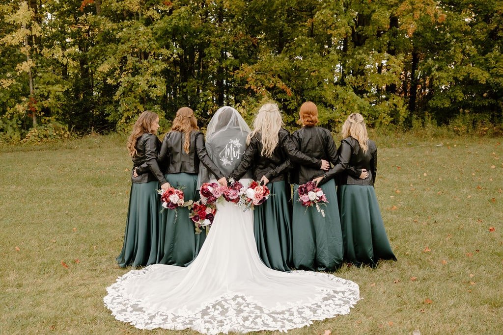 Bridesmaids in leather jackets