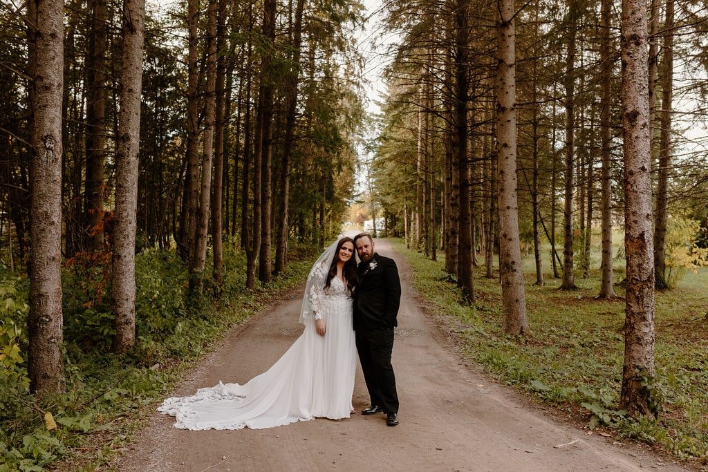 Bride and groom portraits in a forest