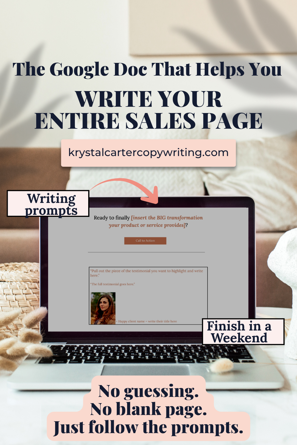 Sales page template image on computer