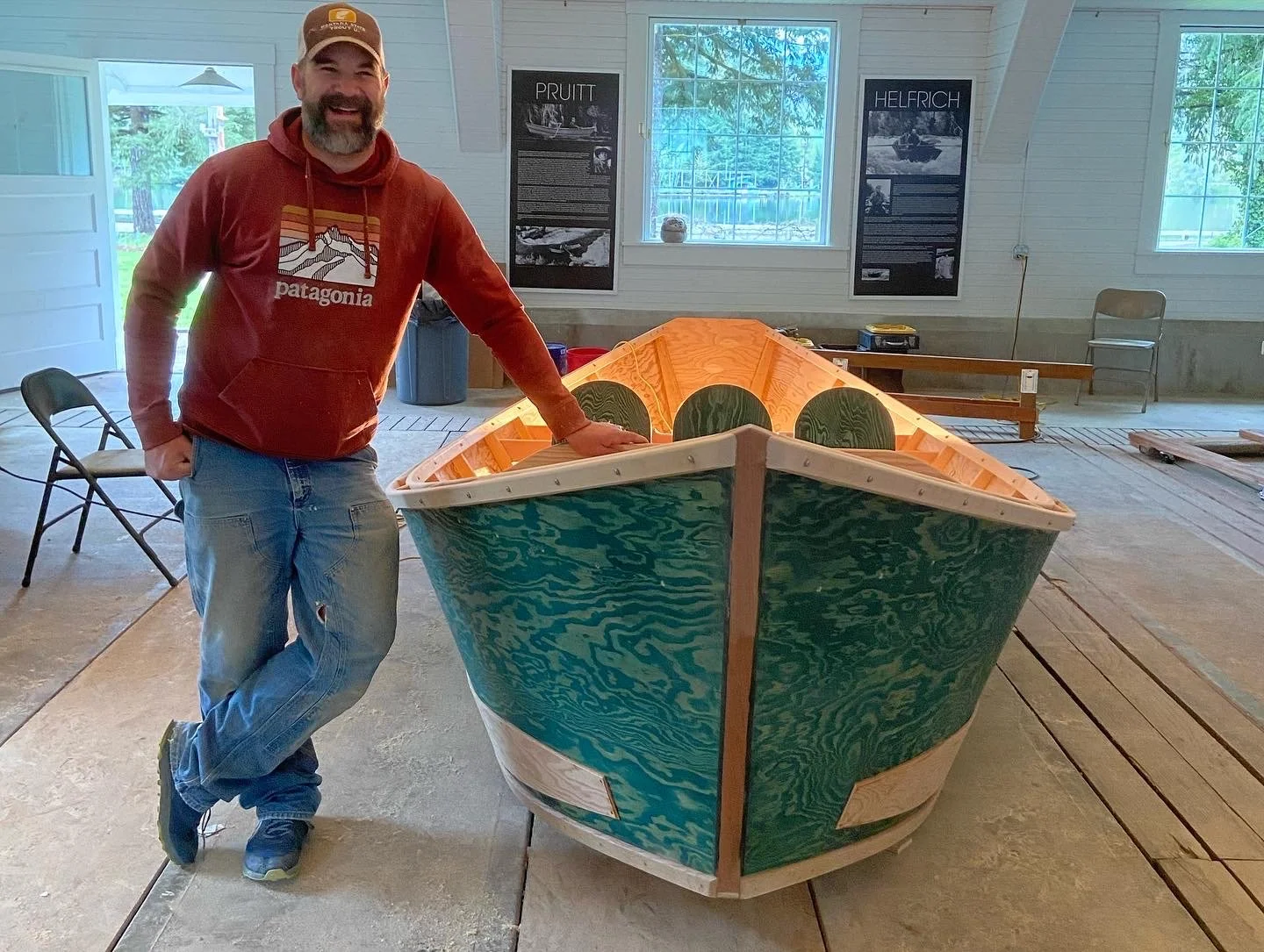 Josh Stark with his new 16 1/2 X 50 boat from a workshop at MRDC