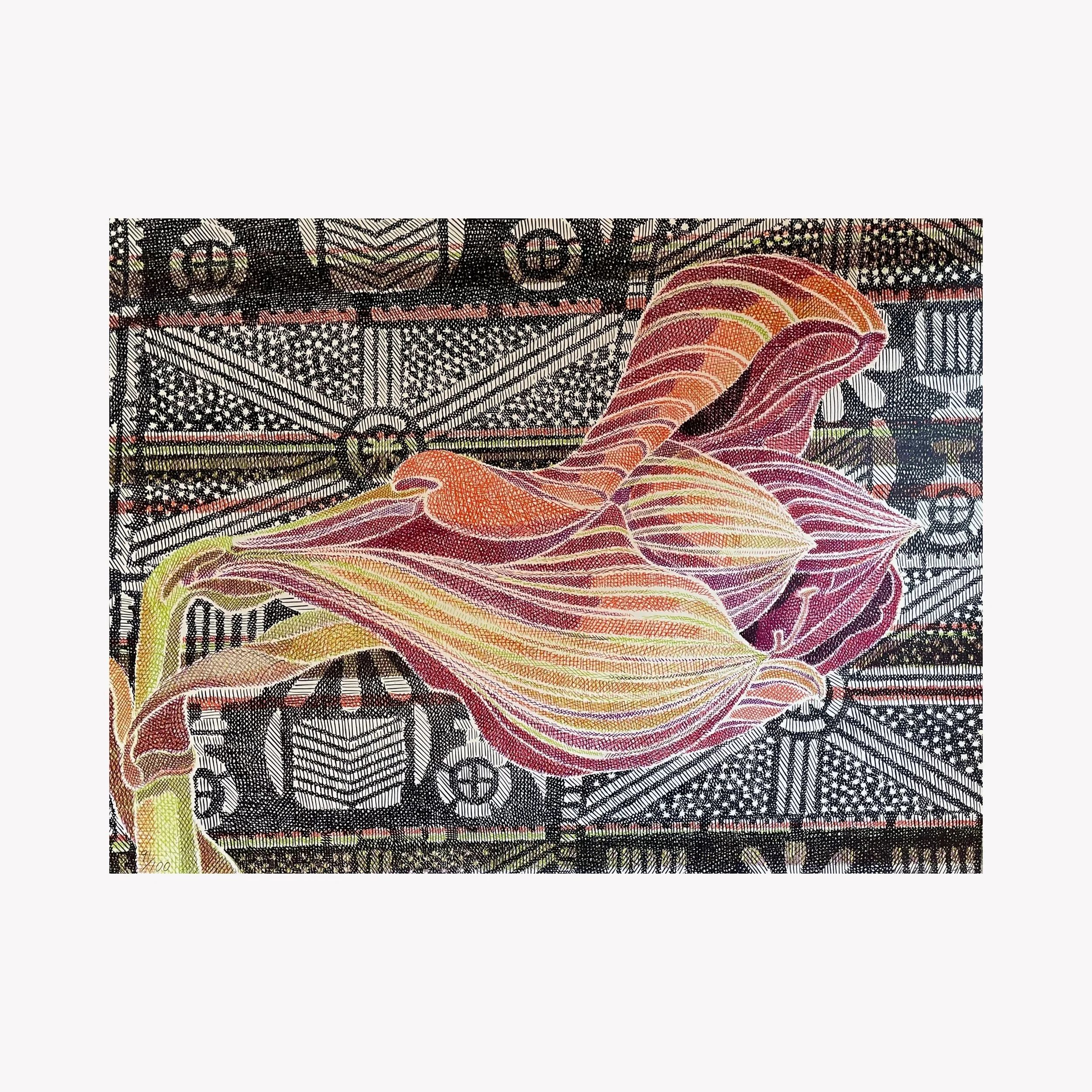 Amaryllis On Adire Cloth