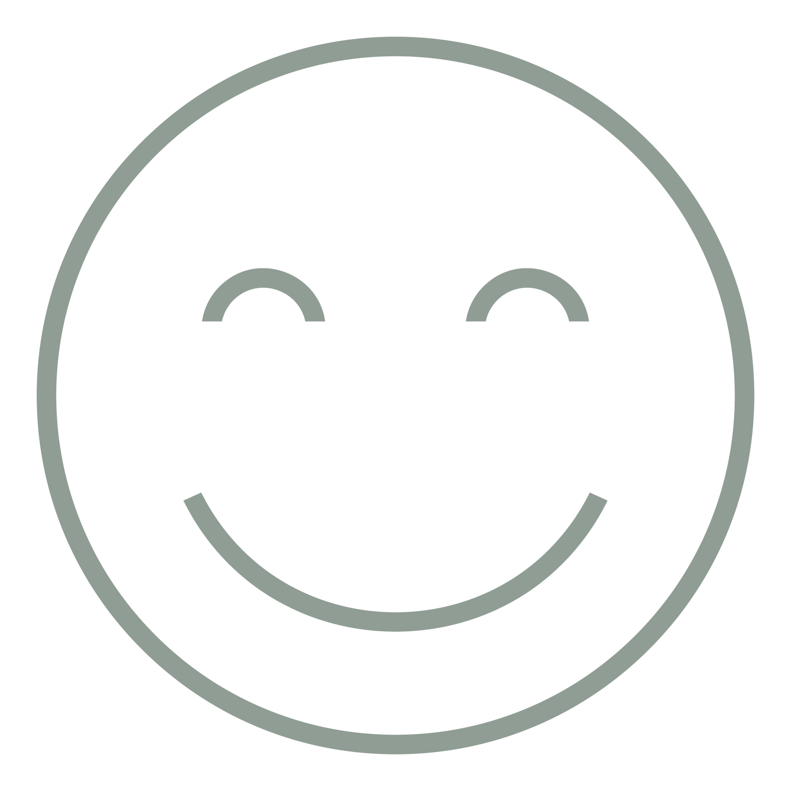 Gray smiley face with closed eyes on a black background.