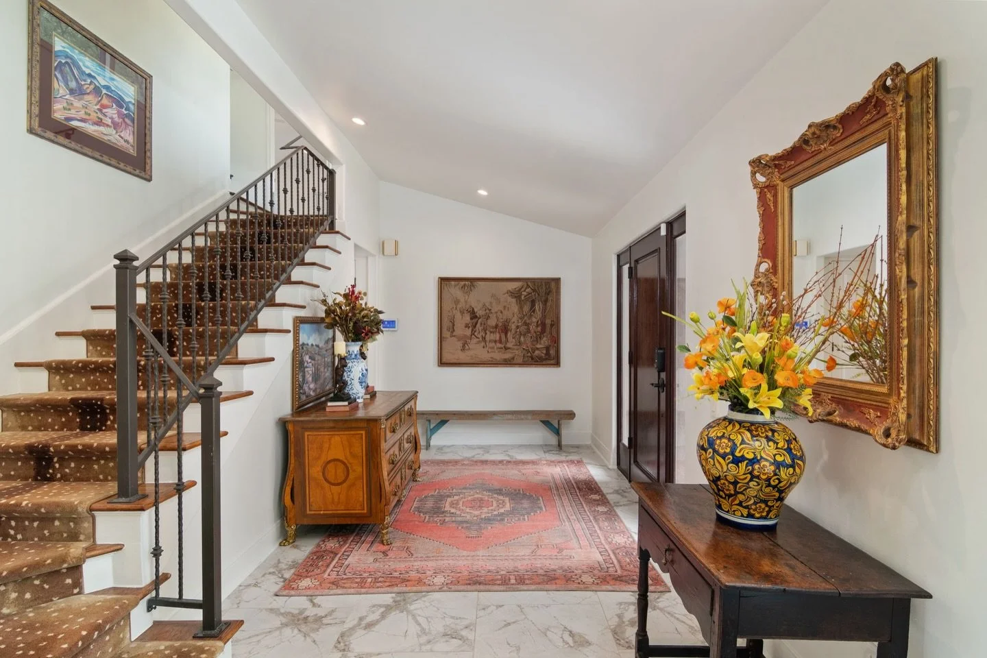 Eclectic entryway details at Morningside, anchored by some special antique finds.