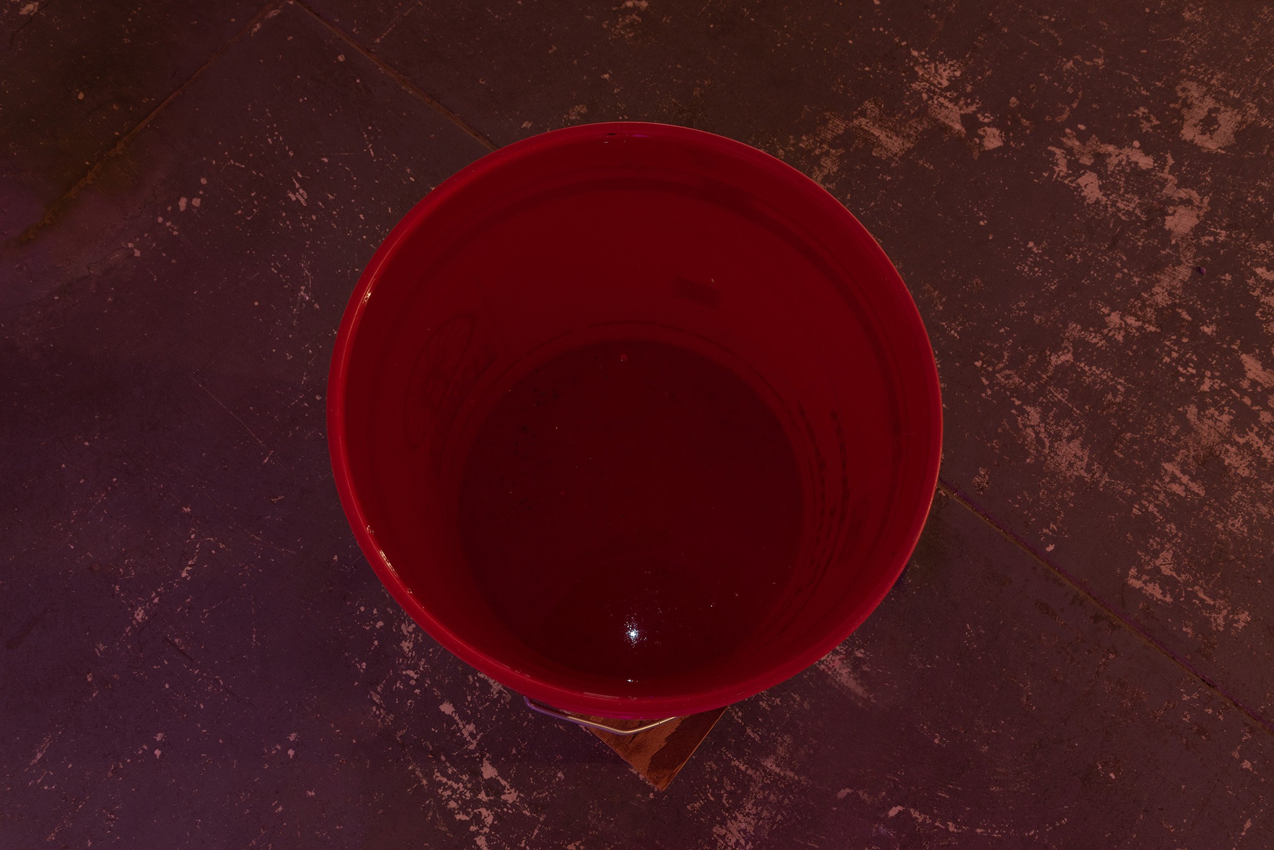  Erik Schmahl,  Untitled (Moon Trap - Prototype #2) , 2022, OSB, plastic bucket, water, 22 x 22 x 33 in. 