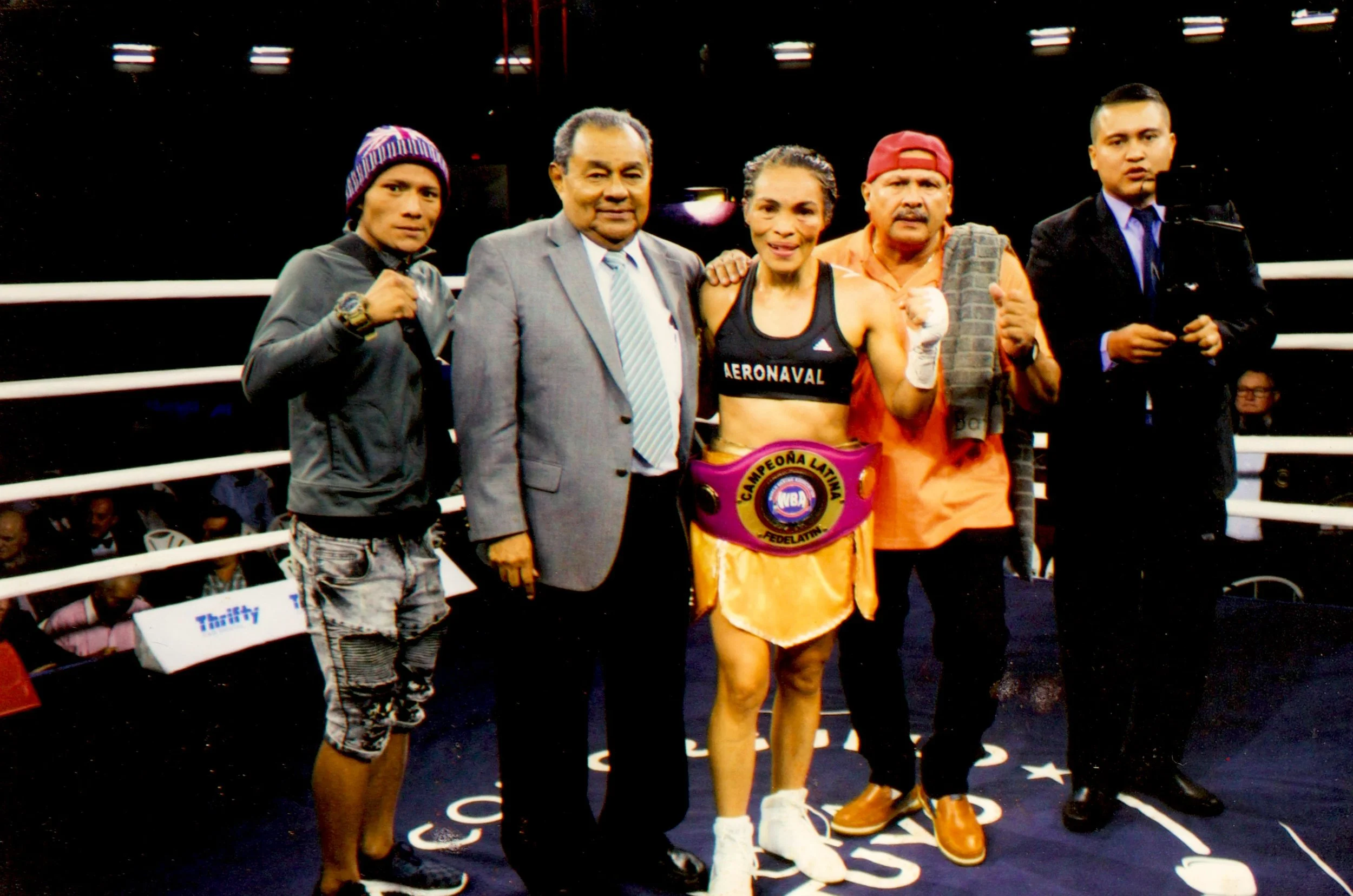 Yaditza Pérez campeona WBA FEDELATIN Peso Mosca, Arena Roberto Durán, Panamá, Febrero 2020. Foto de la colección personal de ©Yaditza Pérez. Usada con permiso.