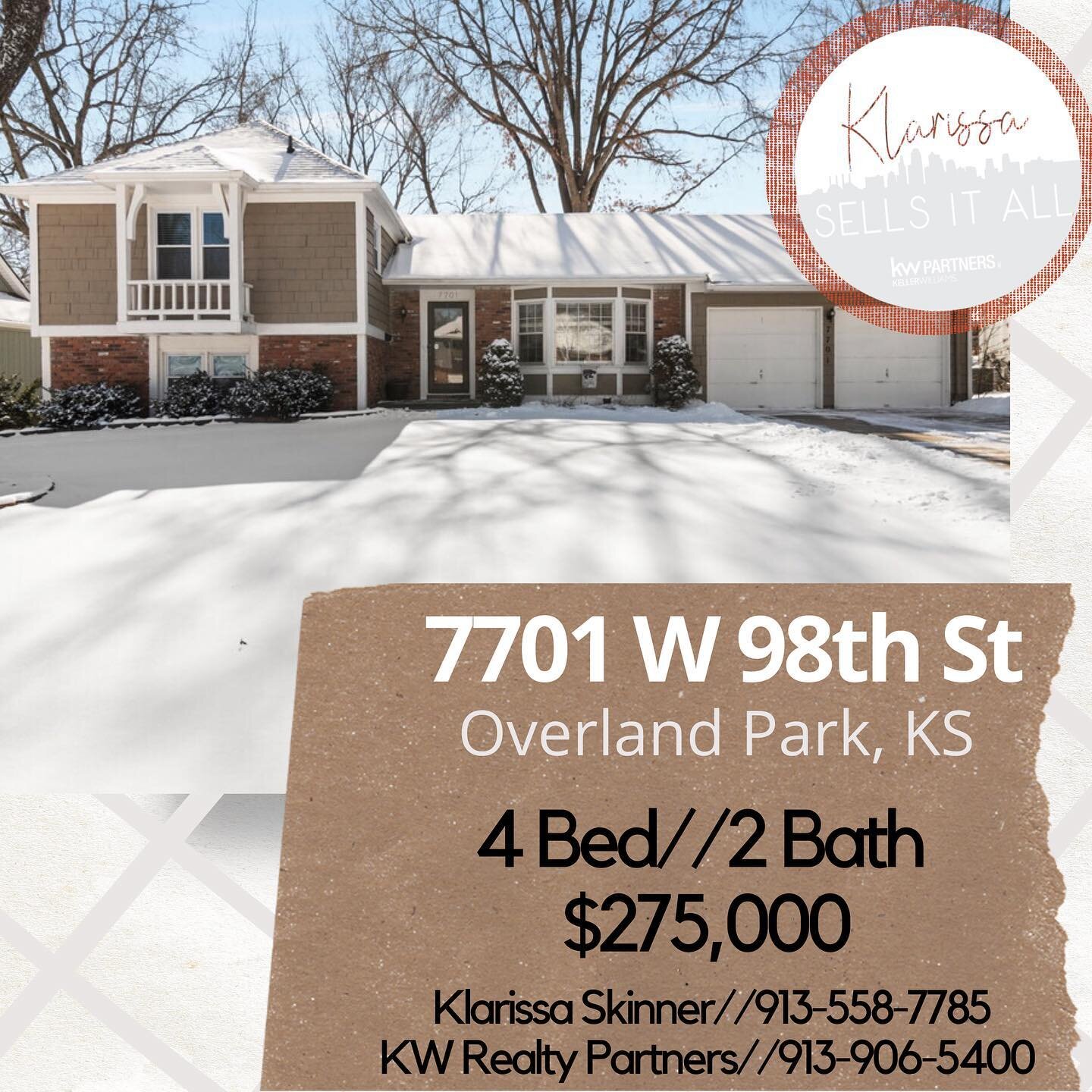 ❄️Just Listed❄️ 

Don&rsquo;t miss this one in Overland Park, we know it won&rsquo;t last long! 

 #kansascity #leessummit #realestate #KellerWilliams #klarissasellsitall #johnsoncountyrealestate #johnsoncountyks #realestateagent #realestateinvestor 