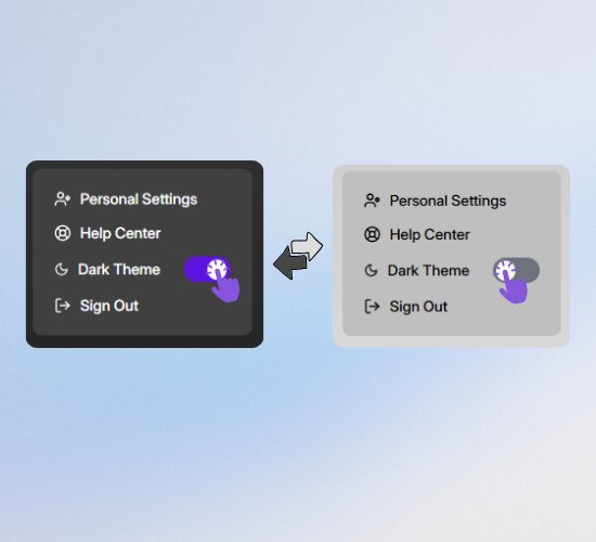 MediaZilla's settings menu shown side by side — the classic dark theme on the left and the new light theme on the right