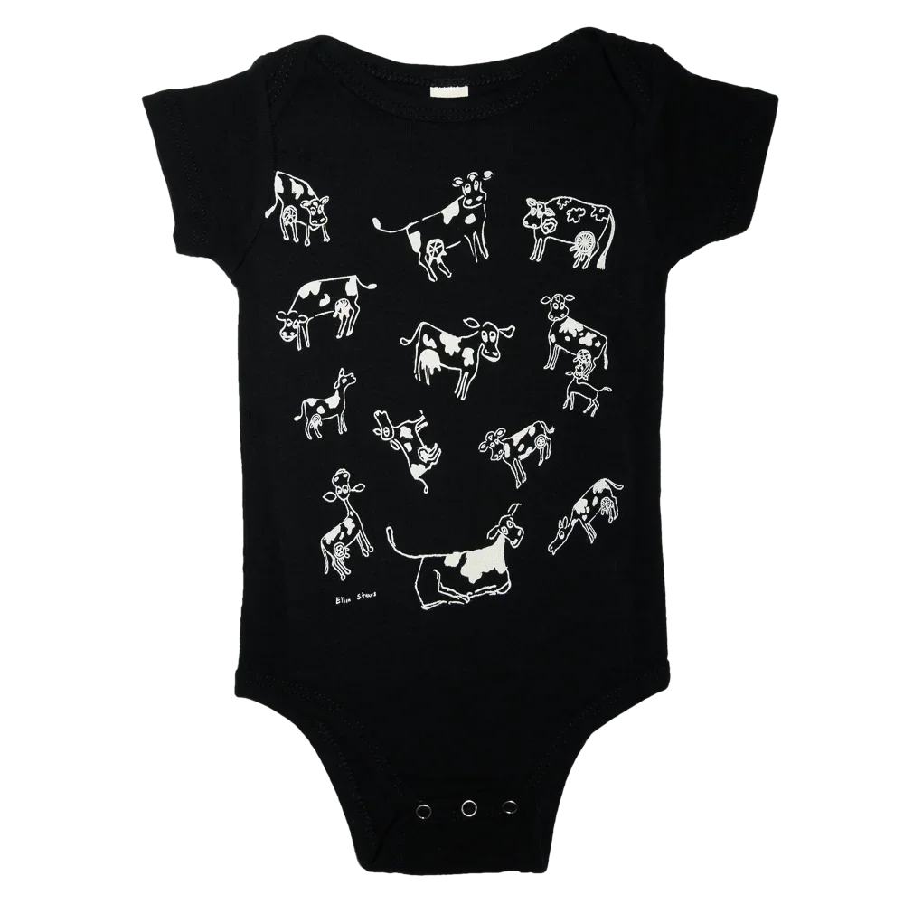 Onesie with Mom's kooky cows - Black