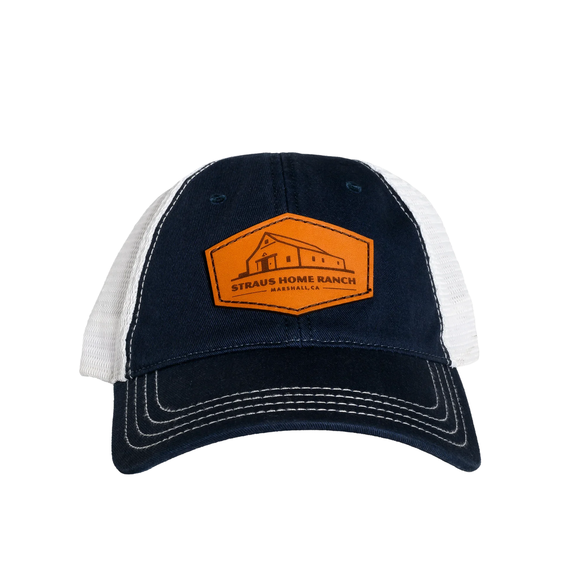 Trucker Hat with Leather Patch (Navy)