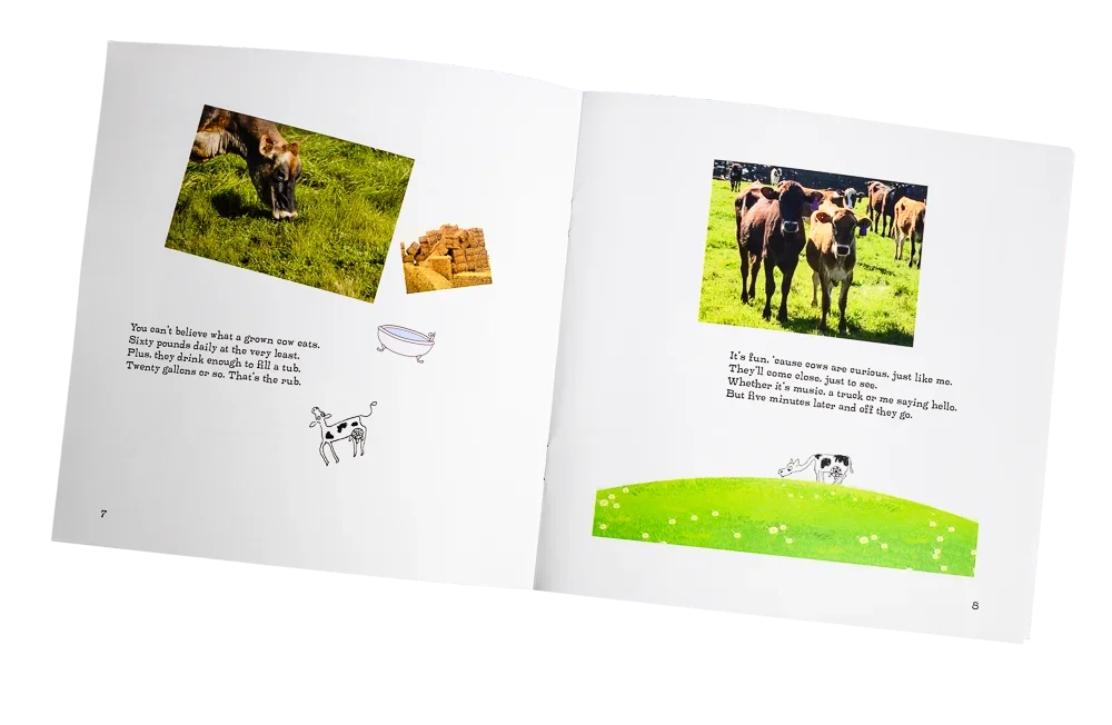 Is it Silly to Talk to a Cow? open to an inside spread of cow photos and poem verses