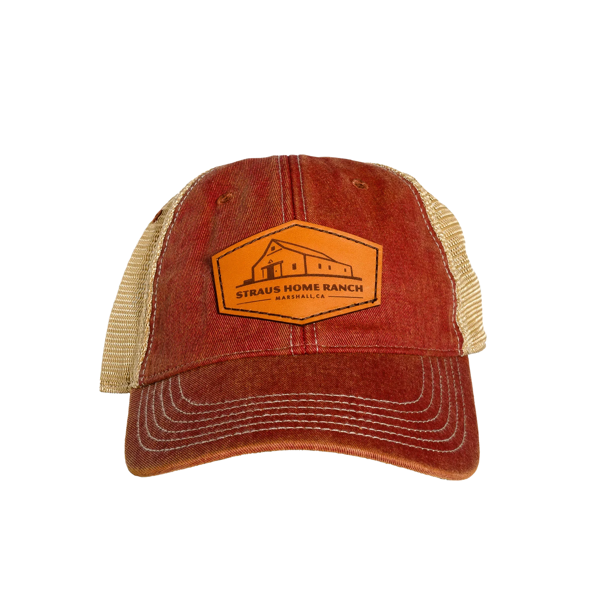 Trucker Hat with Leather Patch (Faded Red)