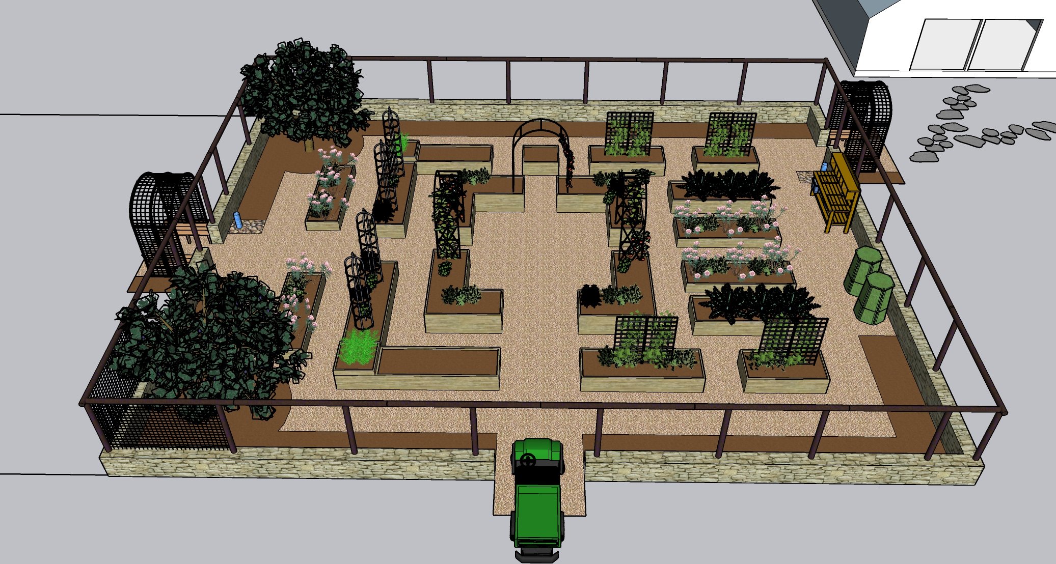 3D rendering of raised bed garden