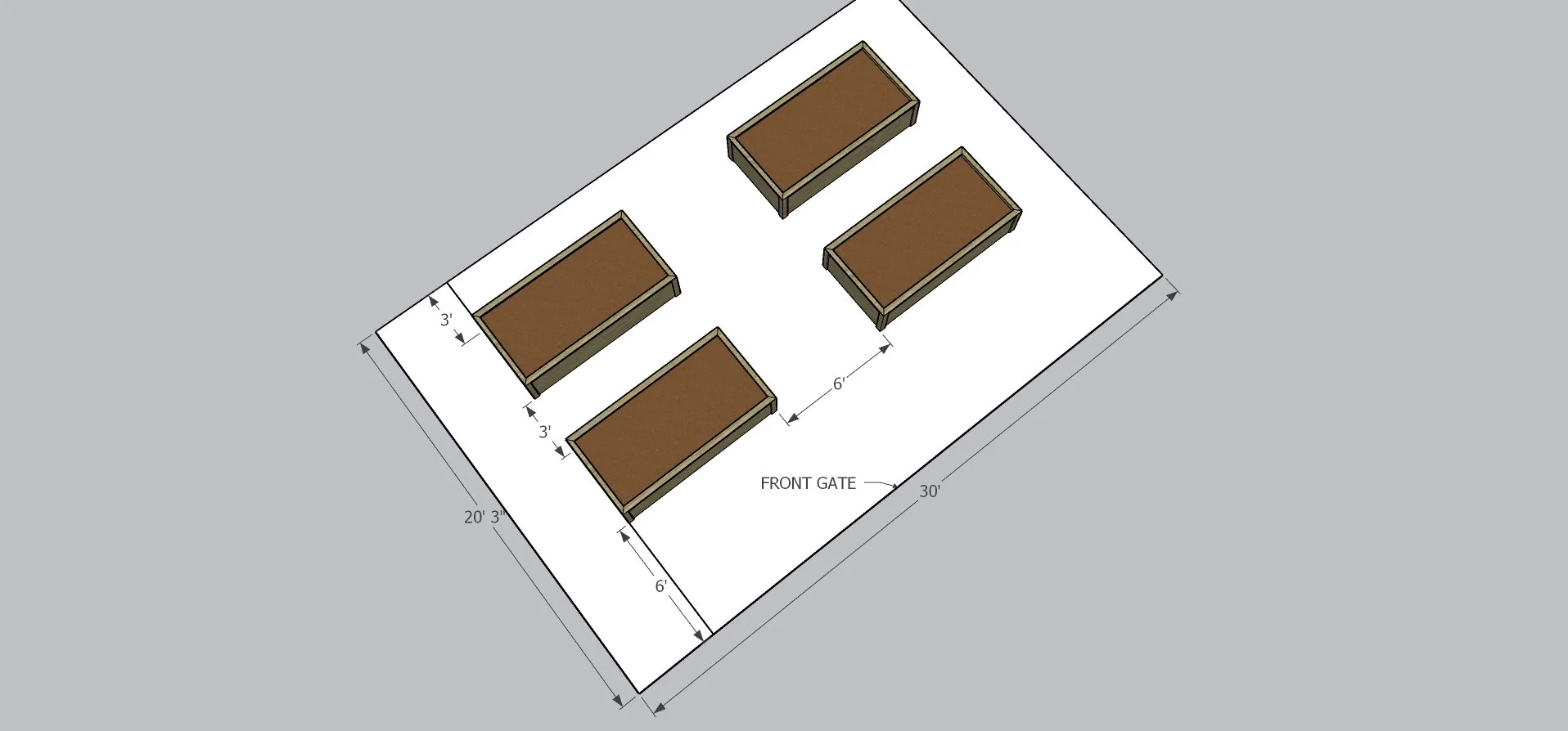 It all starts with the design. We consider Judy's location, the sunlight, and how much she wants to plant. We leave space around and between the beds that is just right for many trellis options, wheel barrows and comfy harvesting and tending.