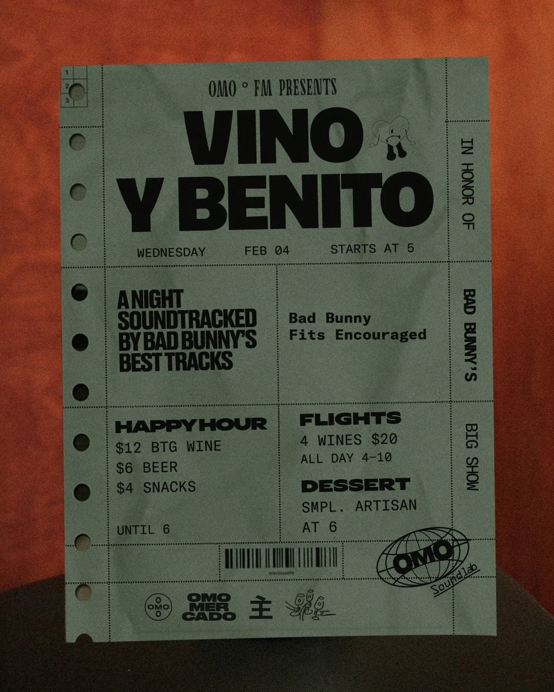 𝙾𝙼𝙾&deg;𝙵𝙼 Presents &bull; 𝗩𝗜𝗡𝗢 𝗬 𝗕𝗘𝗡𝗜𝗧𝗢

We&rsquo;re closed Sundays, so no big game over here&hellip; but we do have a midweek moment planned. A little treat for anyone ready to go full Benito-core with us.

Bad Bunny fits encouraged