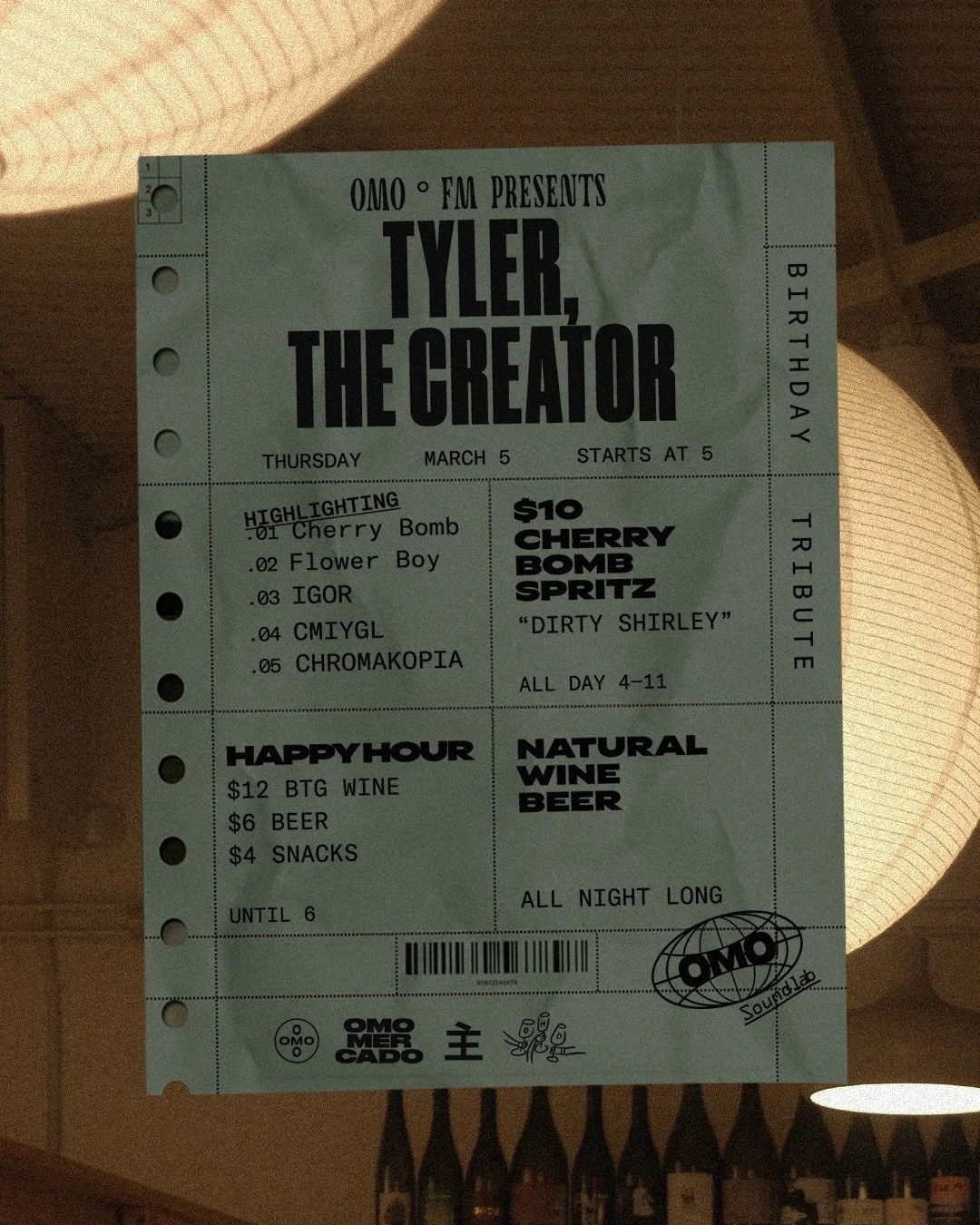 𝙾𝙼𝙾&deg;𝙵𝙼 Presents &bull; Tyler, The Creator &bull; Birthday Tribute 

Next Thursday, join us as we move through the night to a musical genius&rsquo;s birthday &mdash; and if you&rsquo;ve ever screamed &ldquo;DON&rsquo;T LEAVE, IT&rsquo;S MY FA