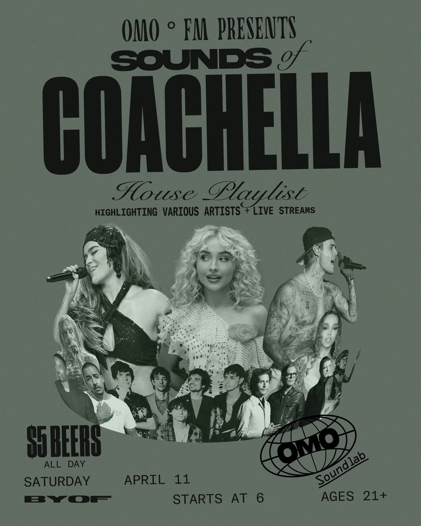 This Saturday &mdash; Sounds of Coachella at Omo. $5 Beers all day and new natty on bar. 

𝙾𝙼𝙾&deg;𝙵𝙼 Presents &bull; Sounds of Coachella &amp; Live Streams
A house curated playlist for those that have FOmo.

See you under that Omo glow.

𝗗𝗔𝗧