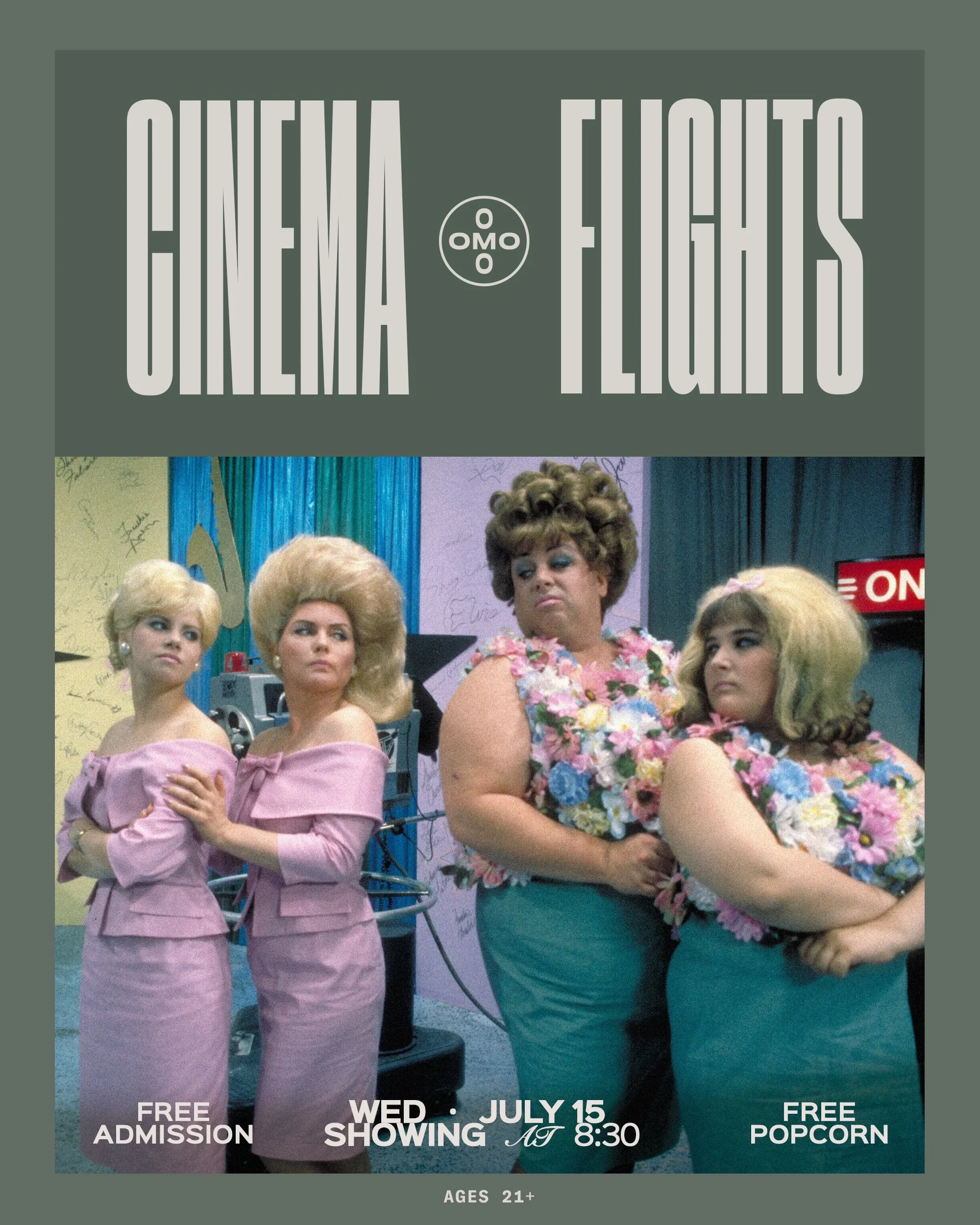 Cinema at Omo + Flights.

Step into 1960s Baltimore through the technicolor world of John Waters&rsquo; Hairspray.

&ldquo;Welcome to the Corny Collins Show.&rdquo;

A night of bold colors, vintage fashion, and big personalities. A celebration of mus