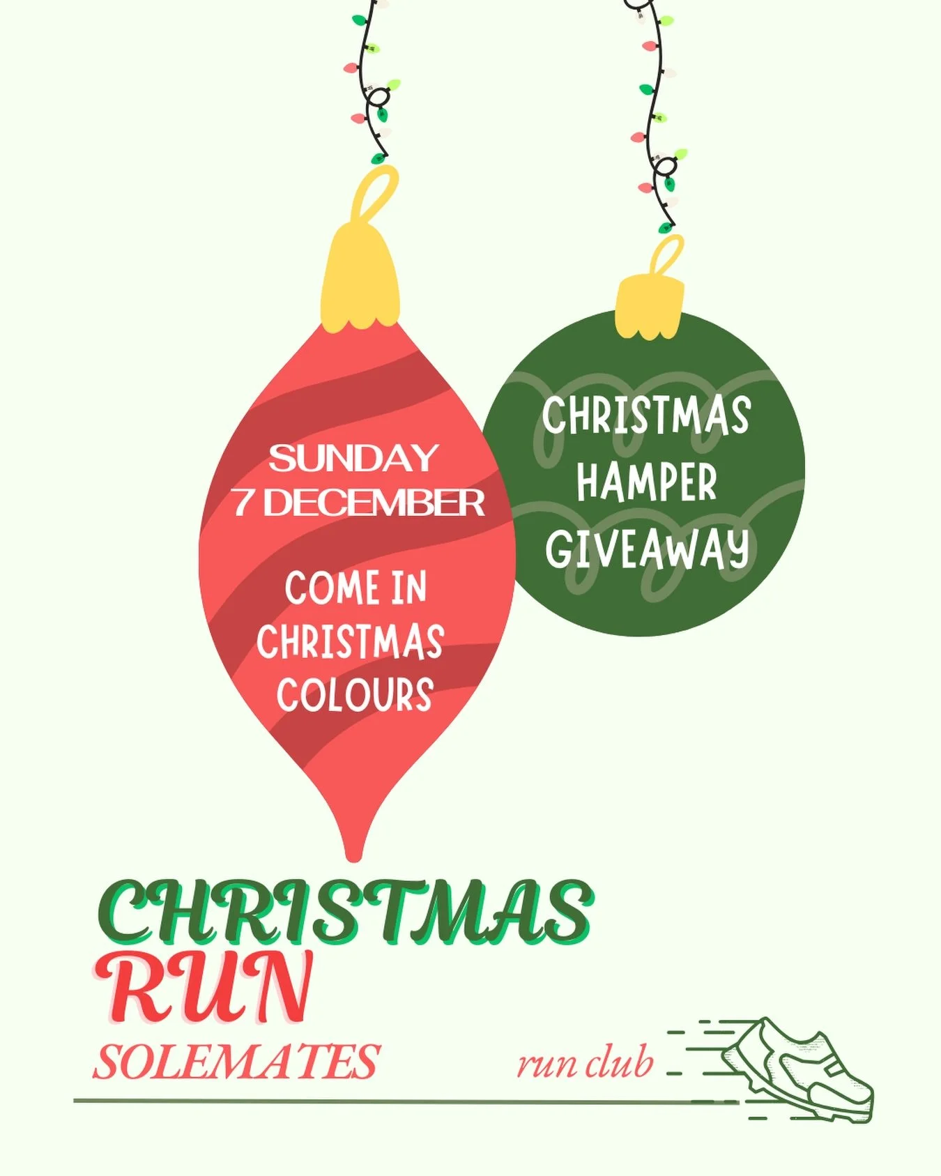 Santa called&hellip; he wants his runners back 🏃&zwj;♀️🎅

Join us Sunday 7 Dec for the SOLEMATES Christmas Run with giveaways and festive chaos included✨

Come dressed in your brightest Christmas colours and chase some merry kms with us! ❤️💚🎄

Br