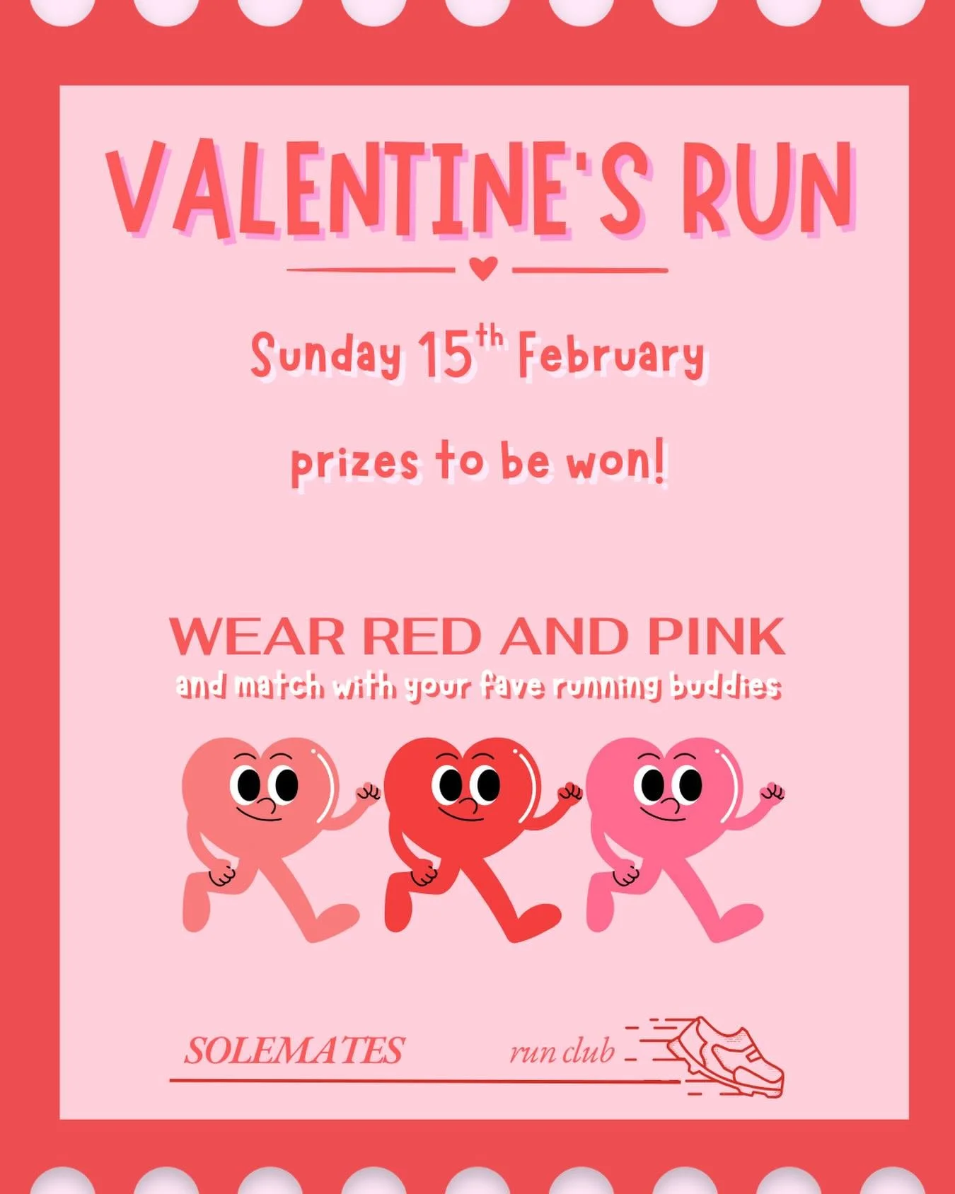 Single? Taken? In a situationship with cardio? 🏃 

Join us for our SOLEMATES Valentine&rsquo;s Run &mdash; think pink, red and all the loved-up vibes ❤️🩷

We&rsquo;ll be giving away LSKD gift vouchers on the night (because nothing says romance like