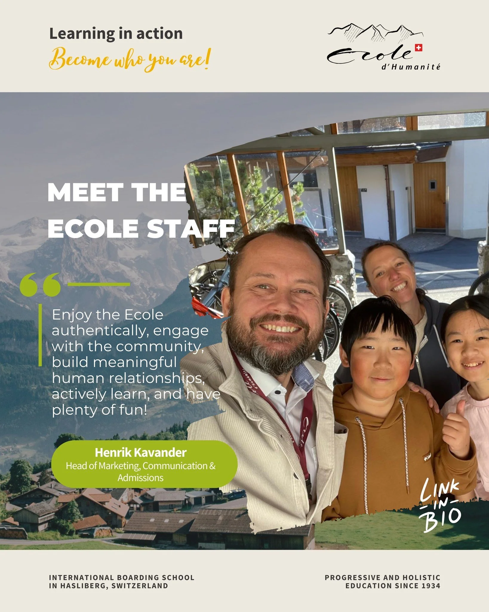 🎤 Staff in the Spotlight 🌟

Since February 2025, Henrik Kavander has been ensuring that families around the globe experience the values and vision of the Ecole. What keeps him inspired? The variety of meaningful challenges &ndash; and the joy of be