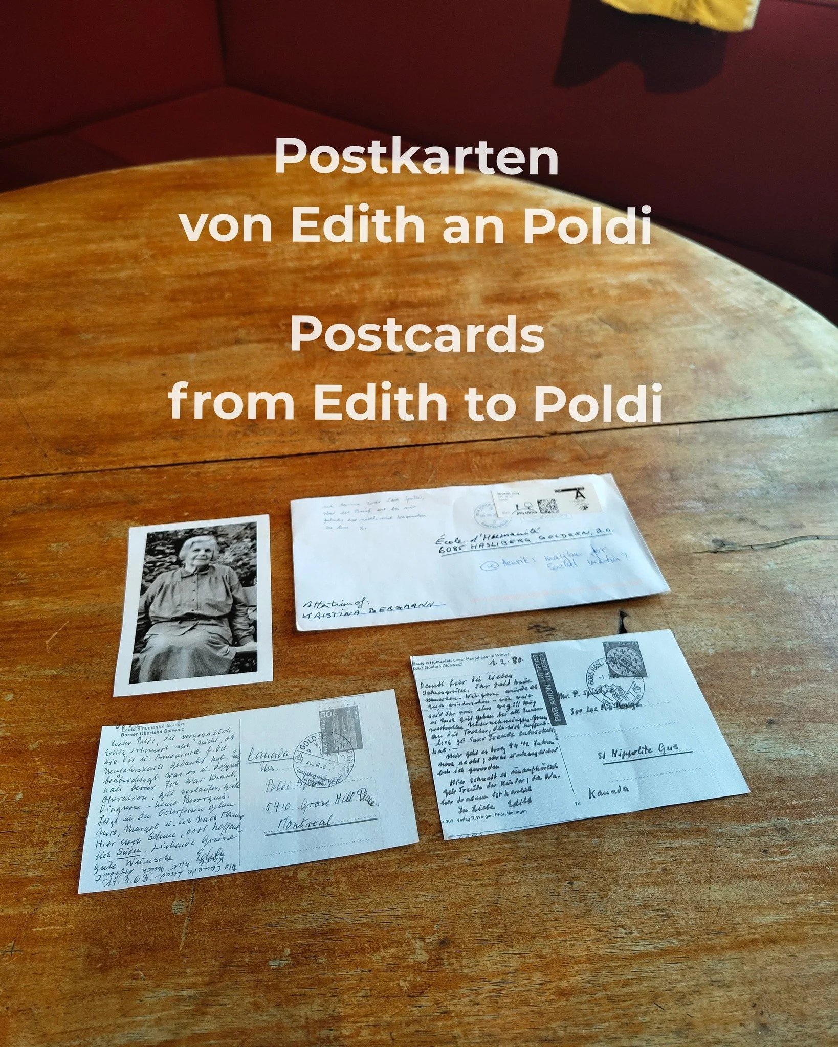 🌿 Throwback Thursday: Two Postcards from Edith Geheeb ✉️

Two preserved postcards from 1963 and 1980 offer a glimpse of Edith Geheeb in the later years of her life.
In brief, handwritten lines to Poldi, a former student of the Ecole, she writes abou