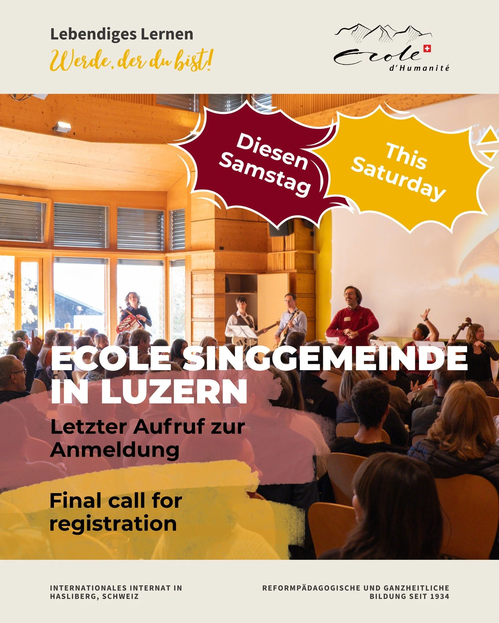 🎶 Diesen Samstag findet endlich die offene Singgemeinde in Luzern statt! 💫✨

👉 Jetzt anmelden, solange Pl&auml;tze frei sind: Link in der Bio

━━━━━━━━━━ 🎶 ✨ 🎵 ✨ 🎶 ━━━━━━━━━━

🎶 This Saturday, the open Singgemeinde finally takes place in Lucer