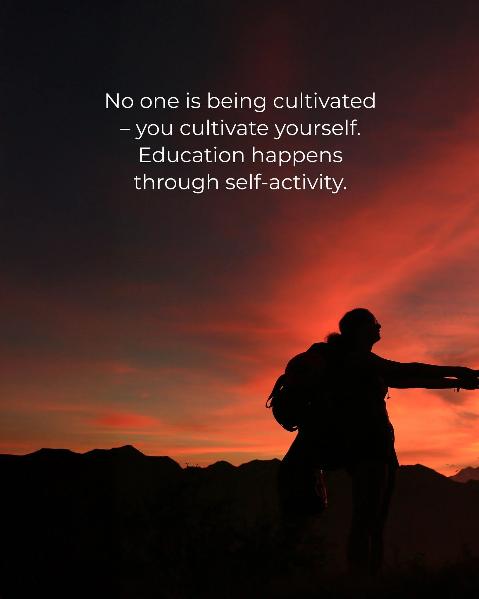 What you see on the image is a modern reading of an old idea. Johann Gottlieb Fichte, philosopher of German idealism (1762&ndash;1814), put it this way:

&bdquo;No one is being cultivated; everyone has to cultivate themselves. All merely passive beha