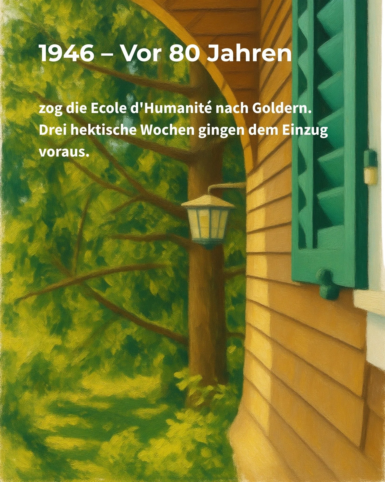 ↩️ Throwback Thursday

An diesem besonderen Throwback Thursday reisen wir zur&uuml;ck in den Mai 1946.

In drei hektischen Wochen erhielt die Ecole die Schulkonzession, gr&uuml;ndete eine Genossenschaft, unterzeichnete einen Mietvertrag und wurde zwe
