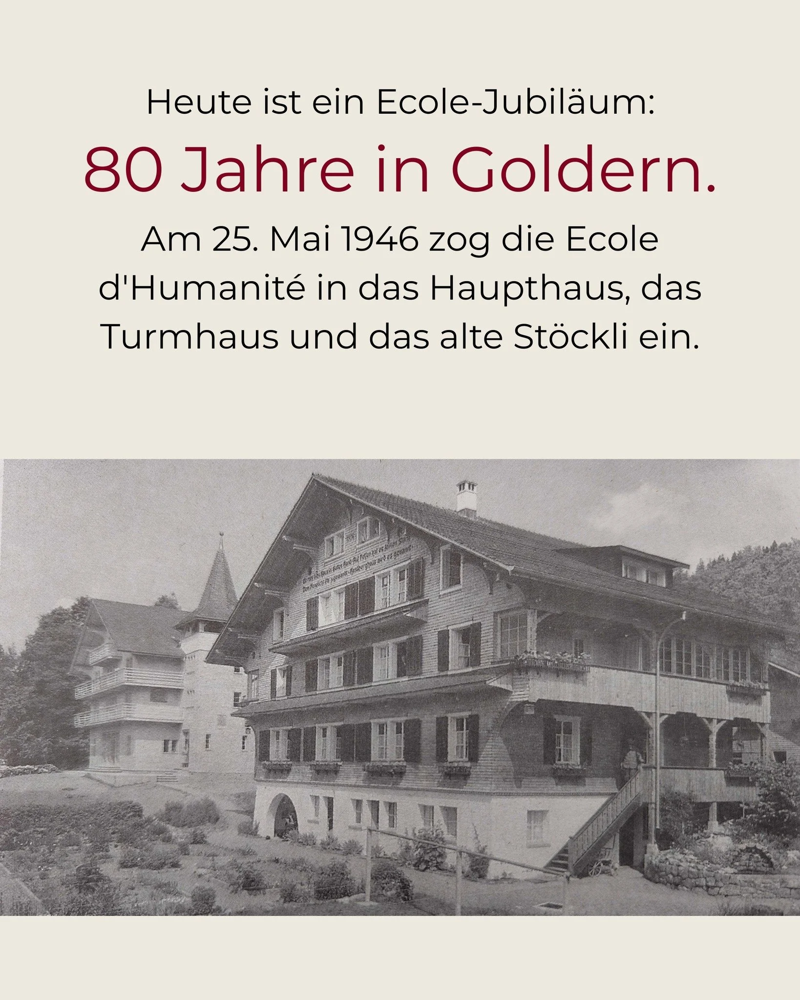🎂 Heute vor genau 80 Jahren &ndash; am 25. Mai 1946 &ndash; kamen Paulus und Edith Geheeb mit rund 50 Sch&uuml;lerinnen und Sch&uuml;lern in Hasliberg Goldern an.

Die Busse waren zu schwer f&uuml;r die Strasse: Strafzettel. Die Kinder kletterten al