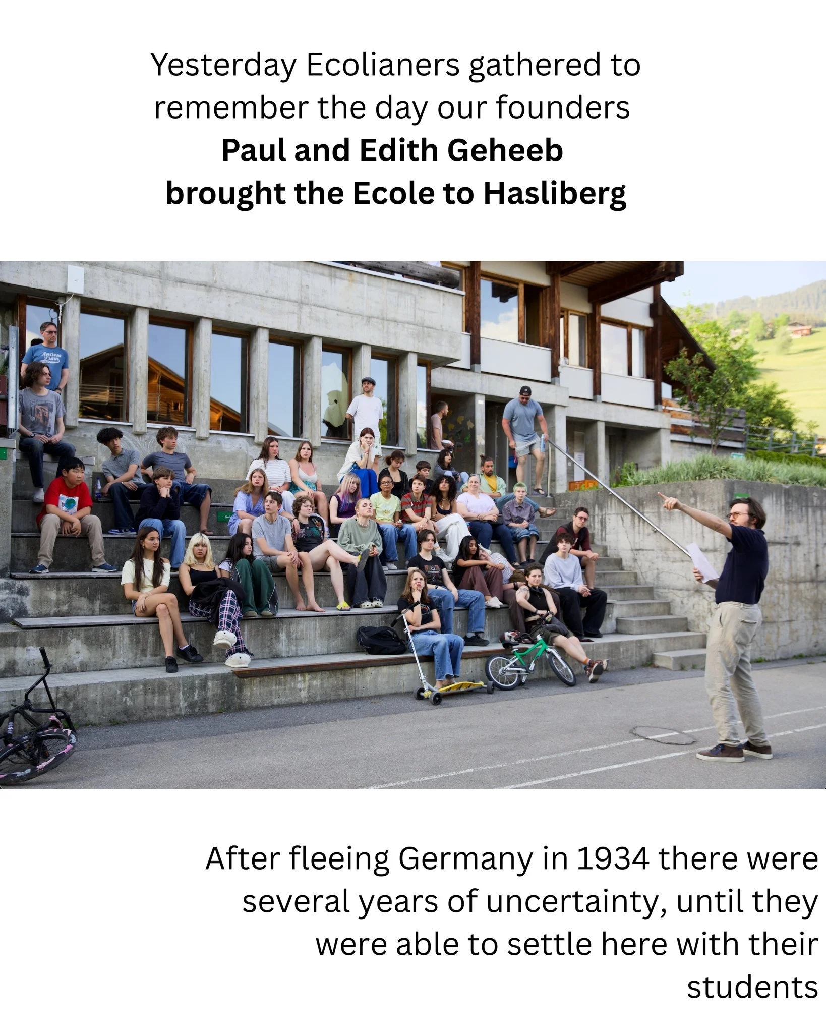 📍 Yesterday, Ecolianers gathered to remember the day Paul and Edith Geheeb brought the Ecole to Hasliberg.

After fleeing Germany in 1934, they lived through years of uncertainty before they finally found their permanent home here with their student