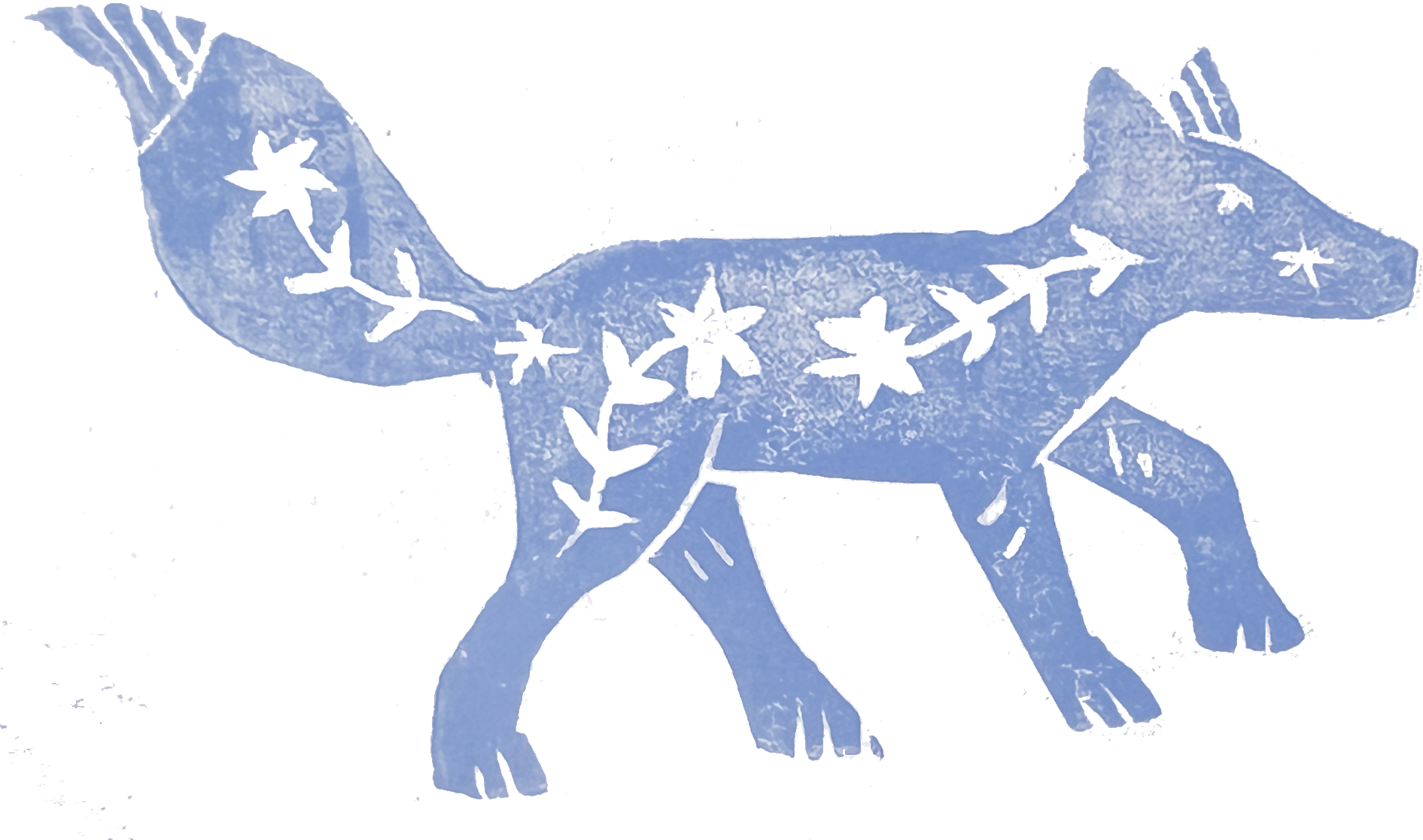 Lino carved blue fox, made by Pauline Klieber