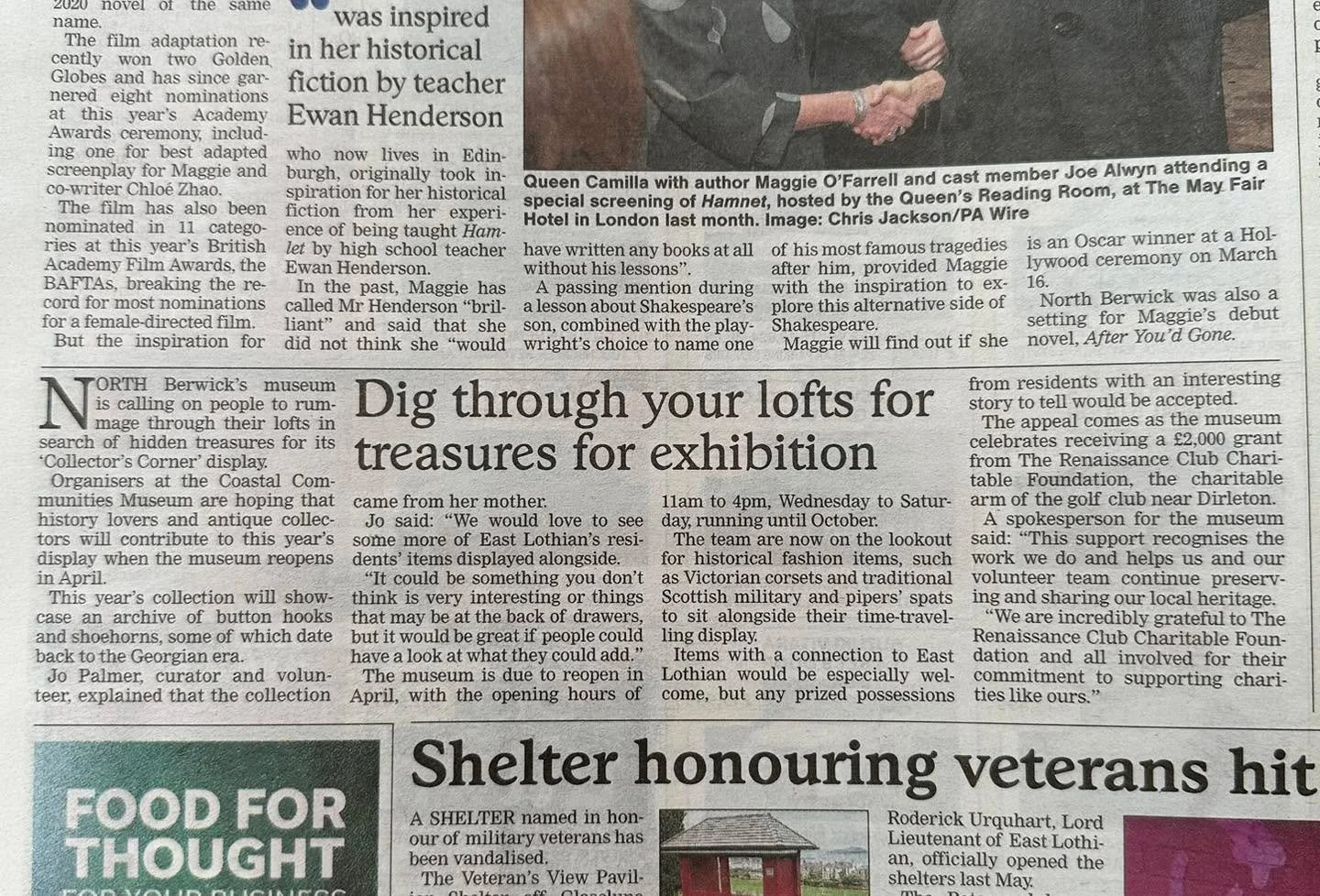Thank you to East Lothian Courier for this article about our Collector&rsquo;s Corner and our recent award from The Renaissance Club Charitable Foundation in today&rsquo;s paper.

Get in touch if you have a collection you would be happy to share with