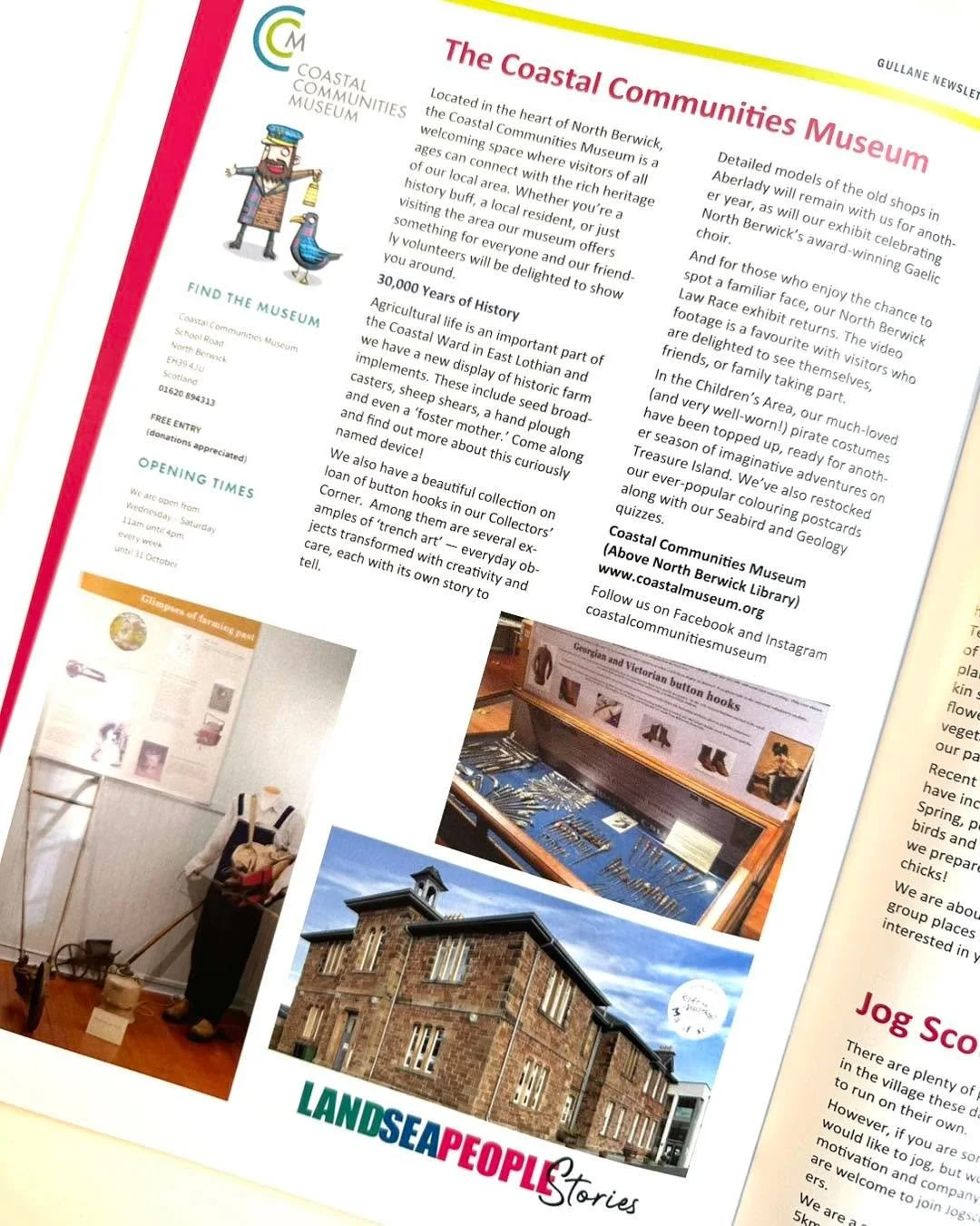 Many thanks to Gullane Village Association who have included us in their current newsletter.
We share the culture and heritage of the North Berwick Coastal Ward which includes Gullane, Dirleton, Aberlady, Whitekirk and North Berwick.
We&rsquo;re open