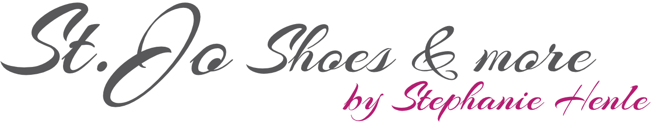 Textbann mit der Aufschrift "St. Jo Shoes & more by Stéphanie Henle" in stilvoller Schrift auf schwarzem Hintergrund.