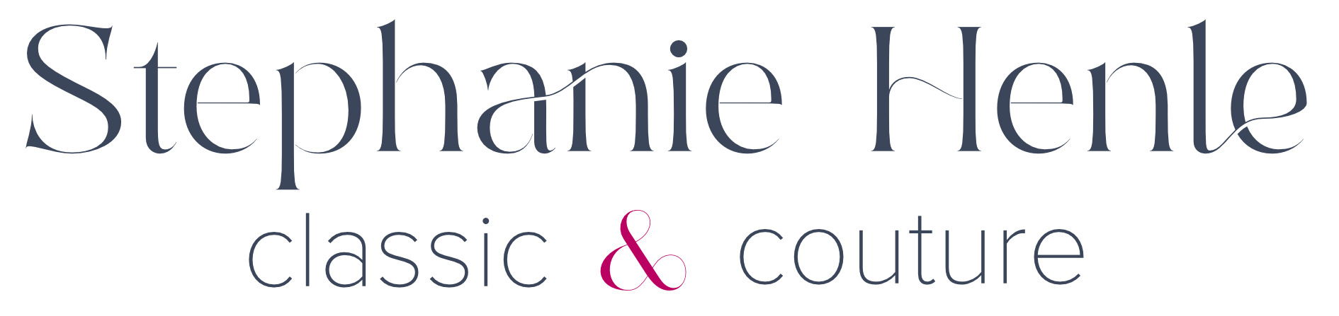 Der Schriftzug 'Stephanie Henne' in großen blauen Buchstaben, darunter 'classic & couture' in kleineren schwarzen Buchstaben auf transparentem Hintergrund.