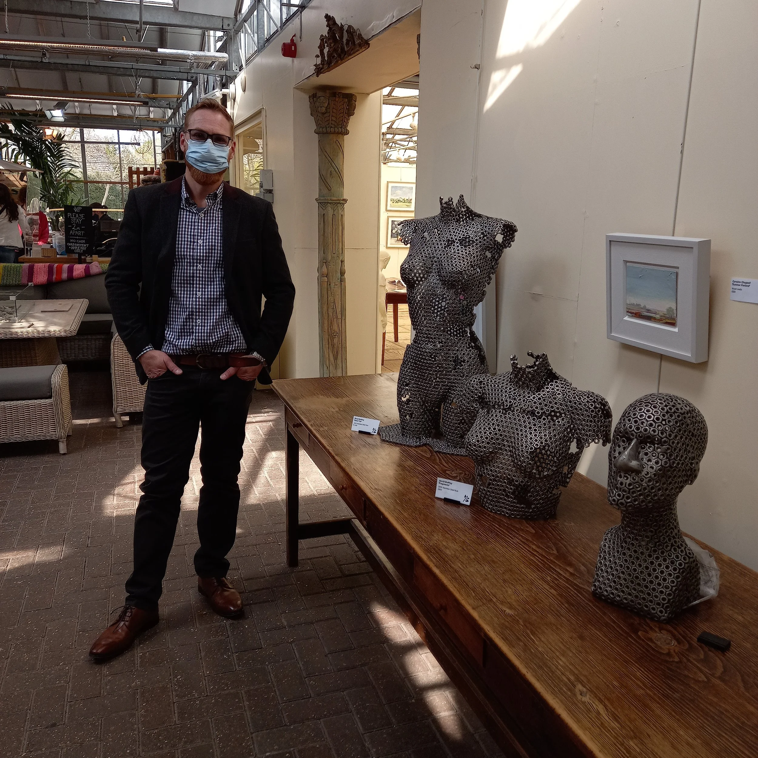David Buffrey with some of his sculptures exhibition - Burford Art Gallery