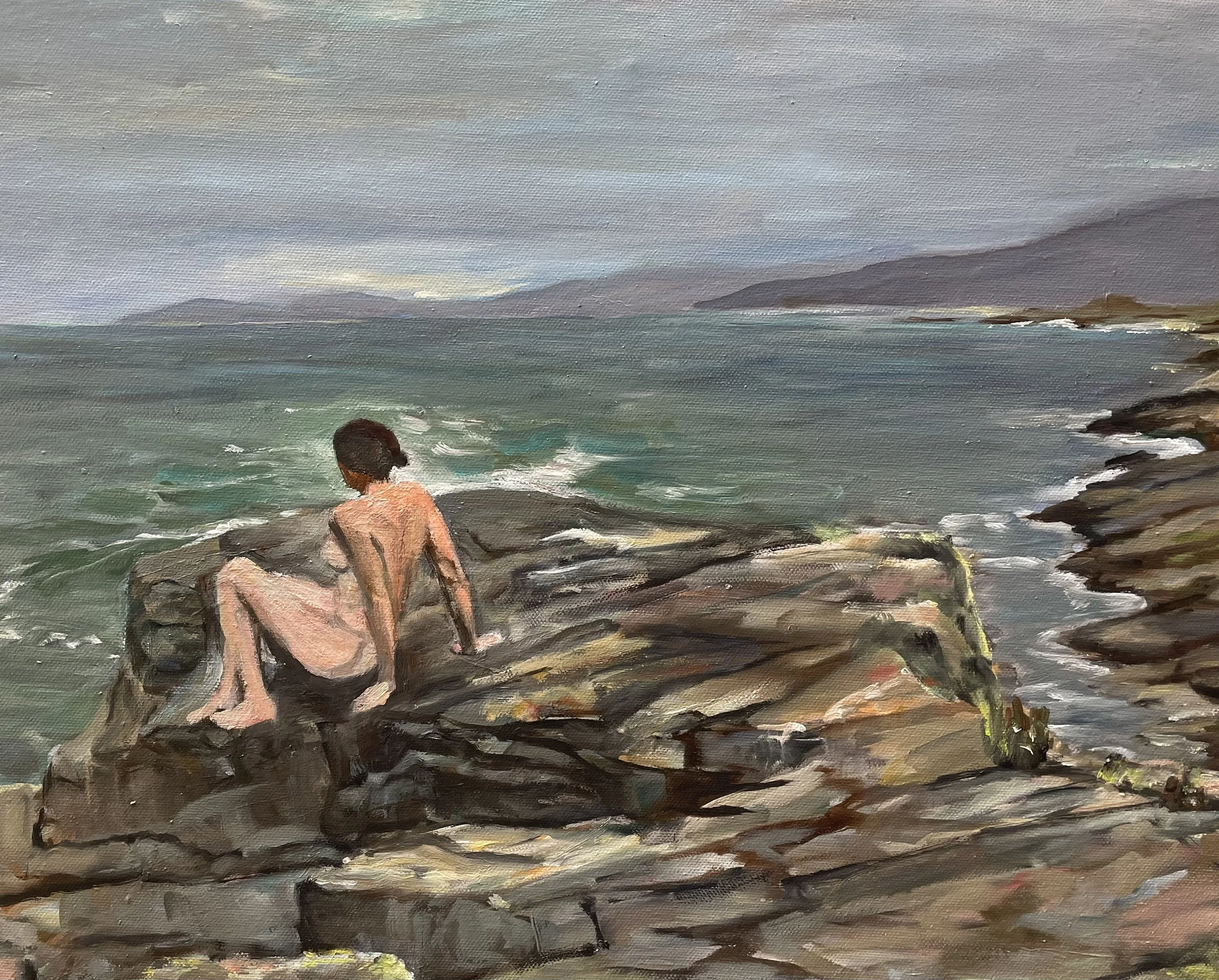 Wild Swim, 30x35cm, in progress, oil on canvas
