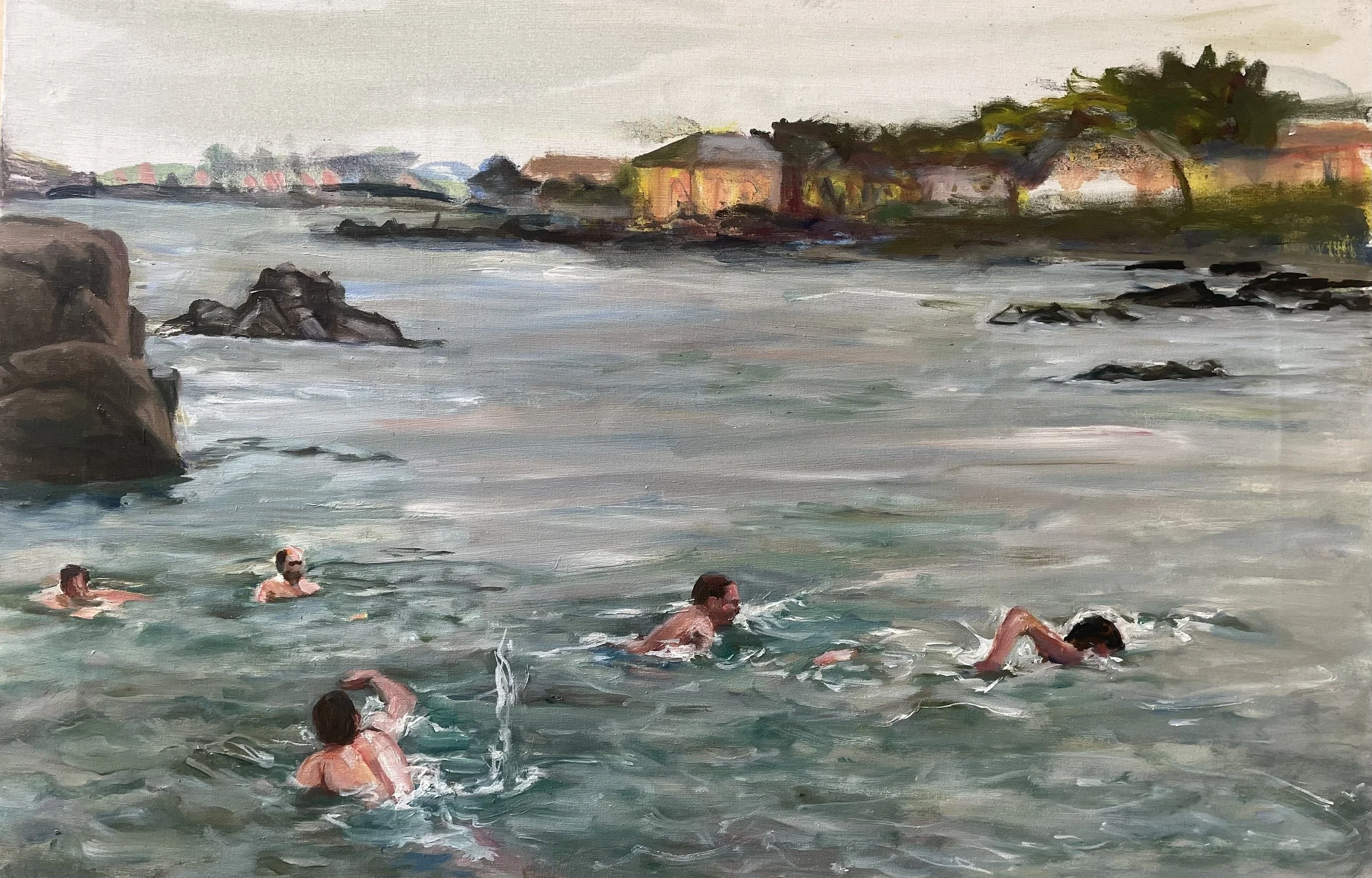 Cold Swim, 35x45cm, in progress, oil on canvas